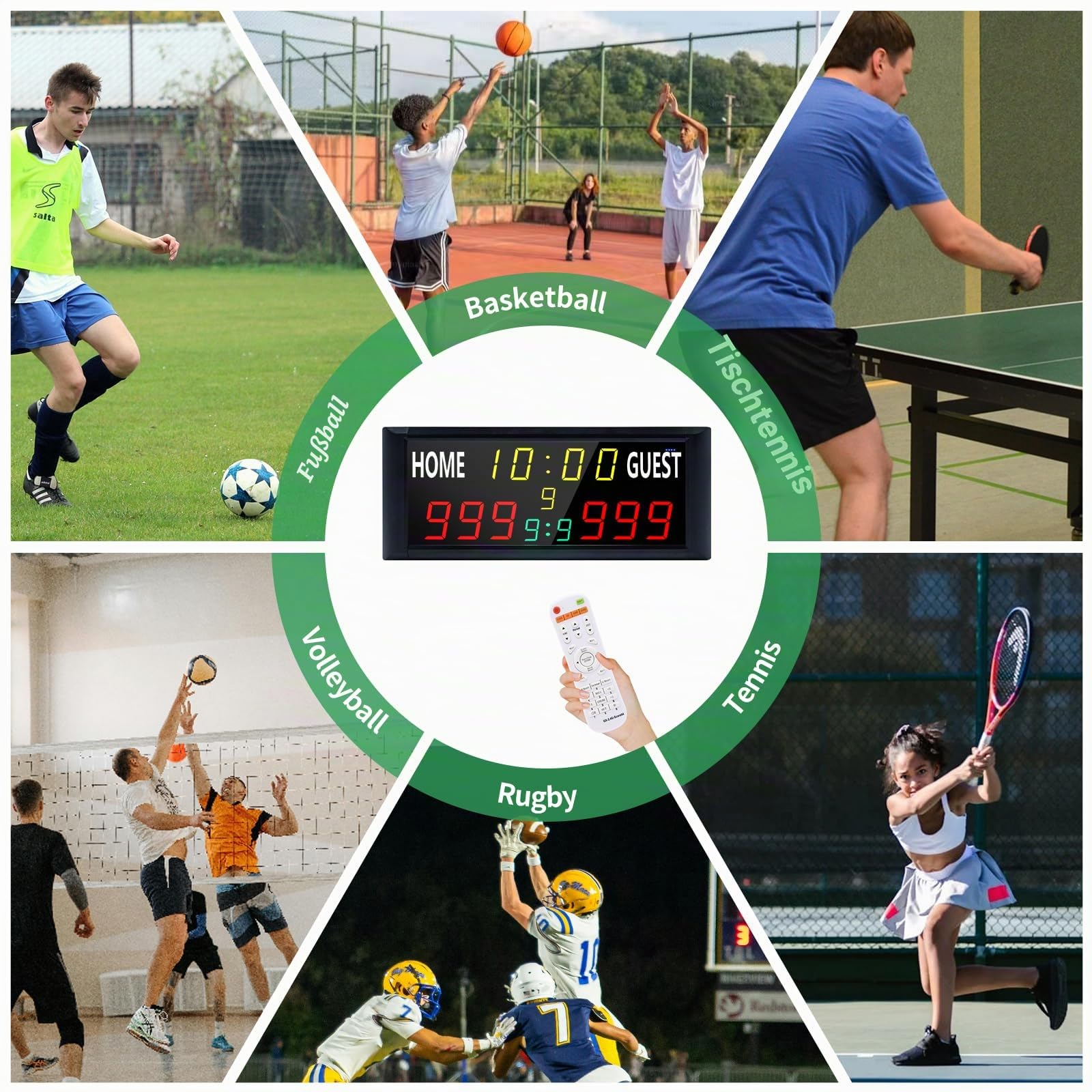 YZ 16-Zoll-Großanzeigetafel mit Fernbedienung, helle LED-Anzeigetafel für Spiele im Freien, Digitale Anzeigetafel mit Timer-Uhr, tragbarer Punktezähler für Fußball/Basketball/Cornhole/Volleyball
