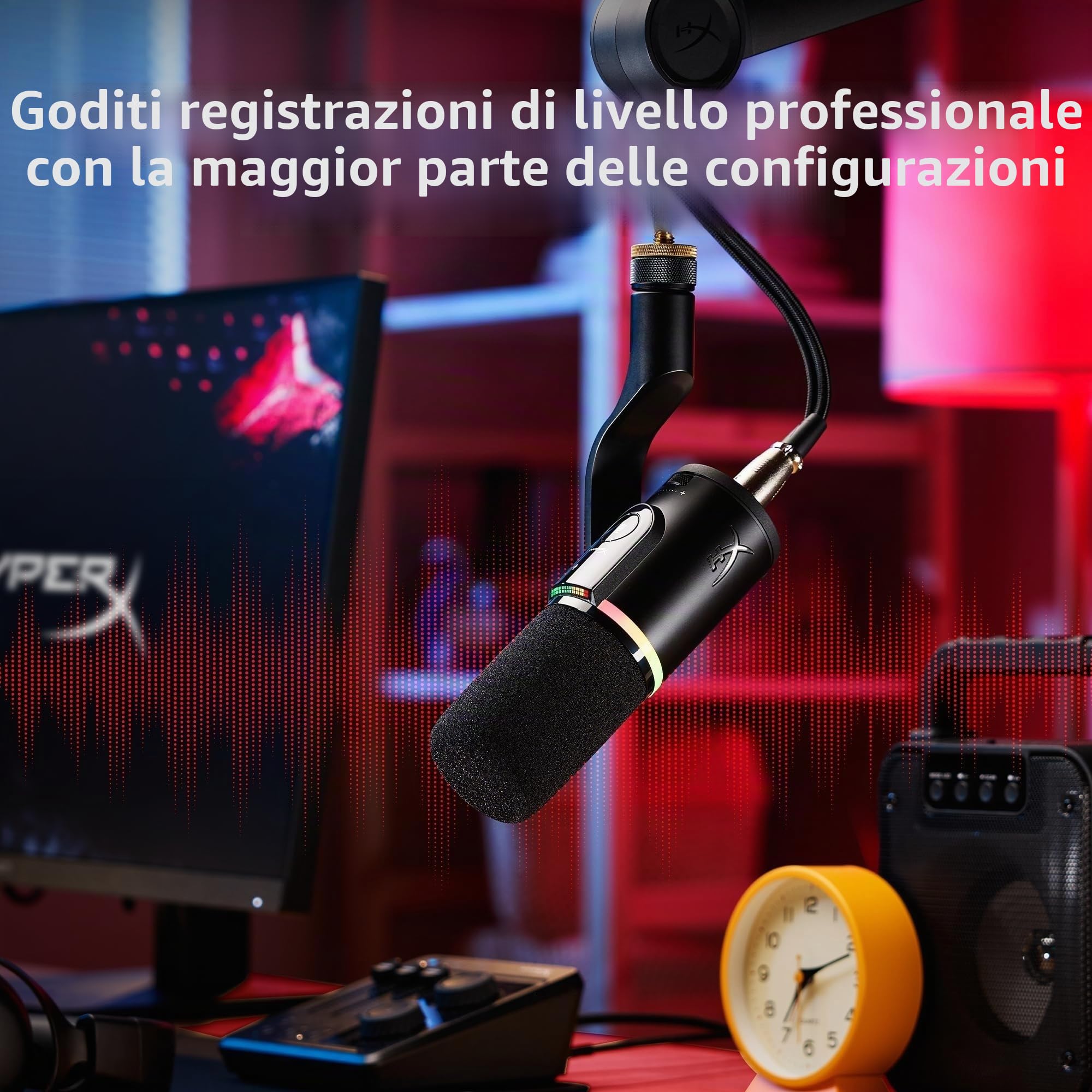 HyperX FlipCast, Microfono XLR/Usb Cardioide per Gaming, Streaming, Podcast, Compatibile Con Pc e Mac, Controllo Volume, Pulsante Muto, Plug & Play, Alta Qualità, Voce Chiara, Riduzione Rumore, Nero