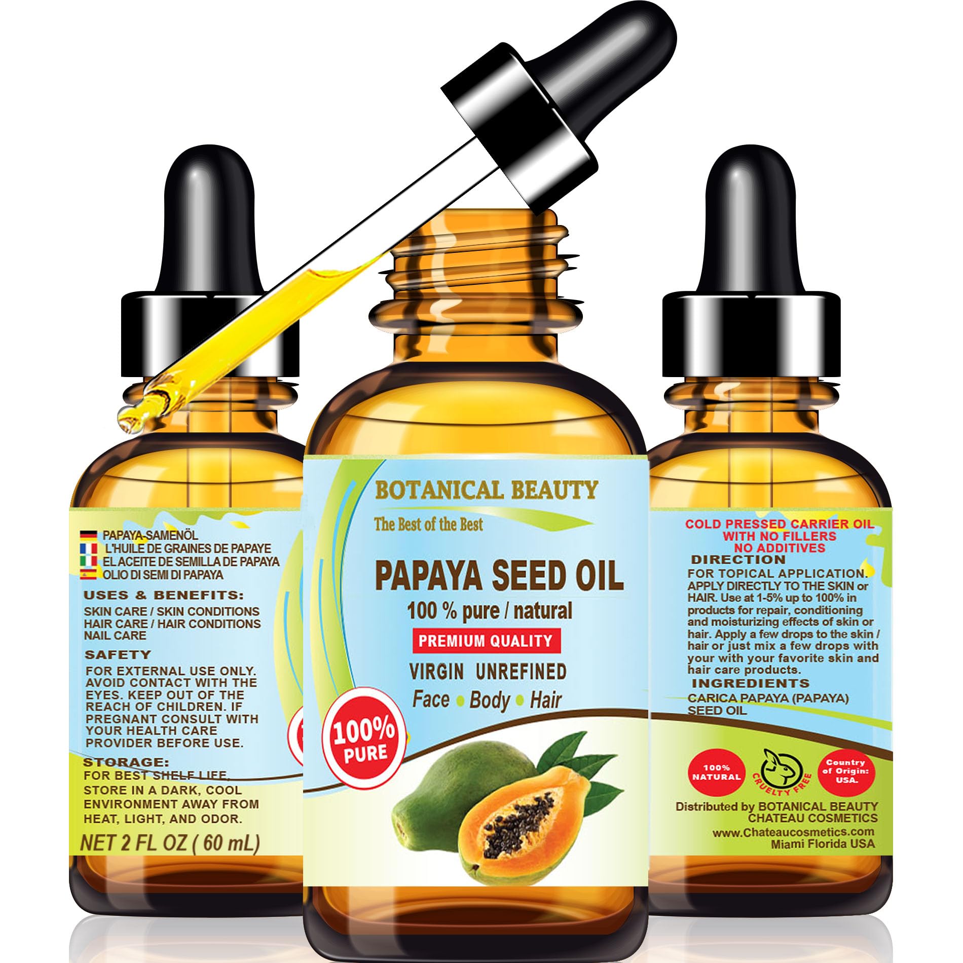 Botanical Beauty PAPAYA SEED OIL WILD GROWTH 100% Pure Natural Virgin Unrefined Undiluted Cold Pressed Carrier Oil for Face, Skin, Hair, Lip, Nails 2