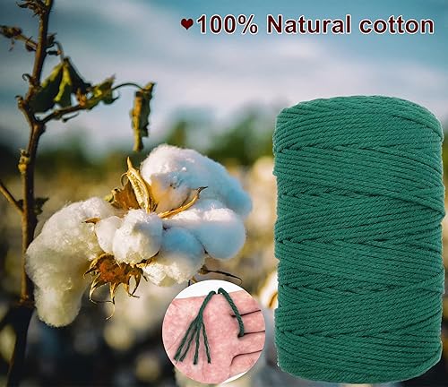 Miniatura 4 de BYWORLD - Cuerda de macramé de 0.118 in, cuerda de algodón de 220 yardas (656.2 ft), cuerda de macramé de color 100% algodón natural para kit de
