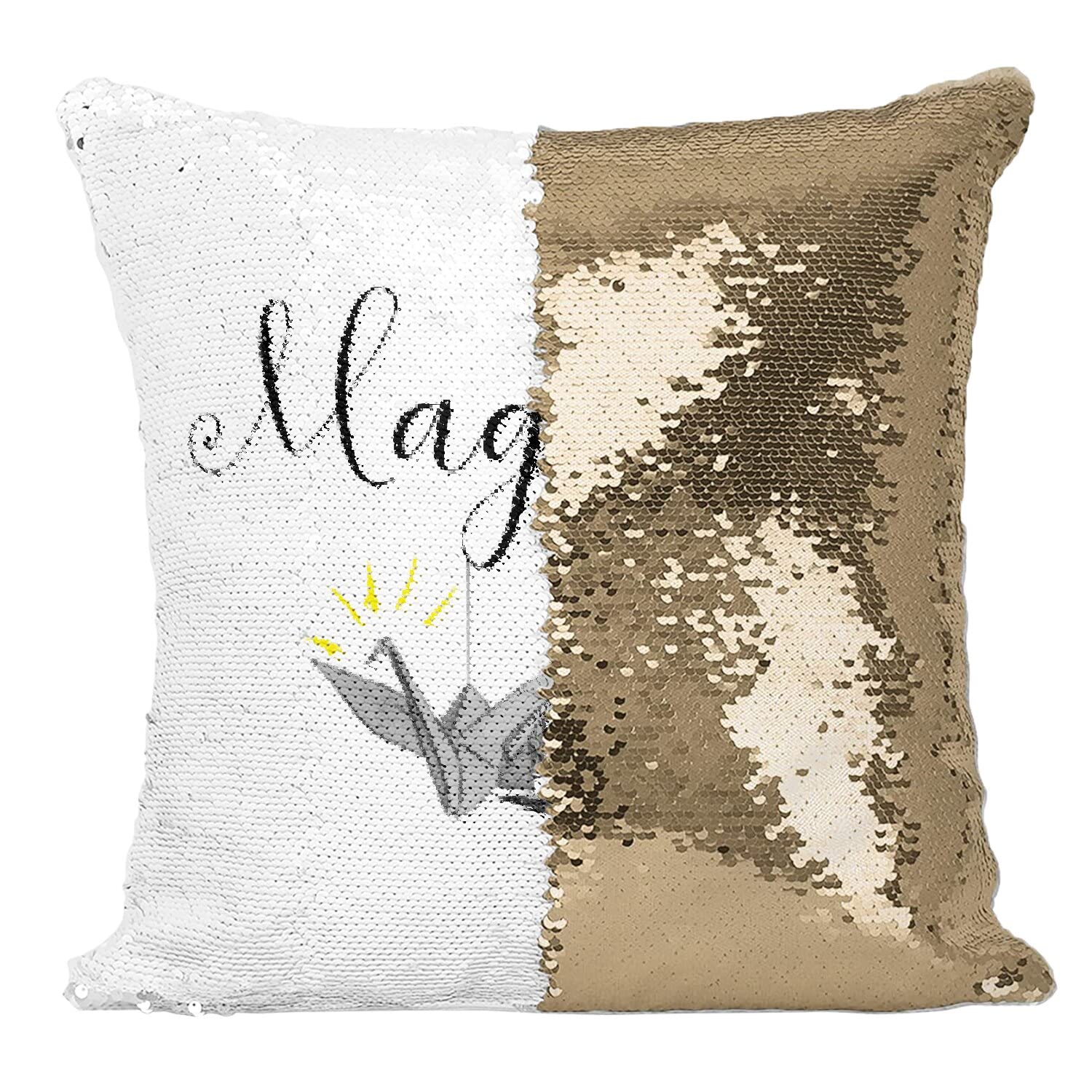 Housse Coussin Sequin Doré de Qualité au Motif Oiseau Origami Dessin Graphique