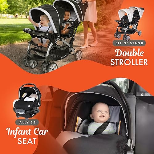 Miniatura 7 de Baby Trend Cochecito doble para bebés y niños pequeños y 2 asientos de automóvil, juego de 3 piezas, color caqui, cochecito portátil y ligero,