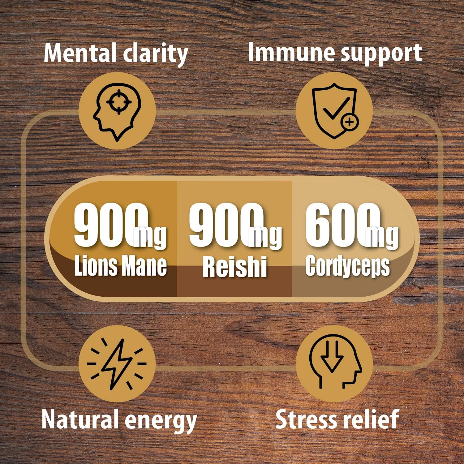 Natural Nootropic Organic Mushroom Complex - Lions Mane, Cordyceps & Reishi Mushroom Supplement as Brain Booster/Energy Pills Help Support Brain Power, Mental Clarity & Immune System, Veggie 2-Mons : Health & Household