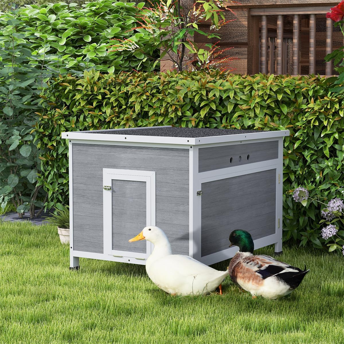 Sturdy Wooden Duck House with Asphalt Roof and Elevated Design for Outdoor Waterfowl Shelter