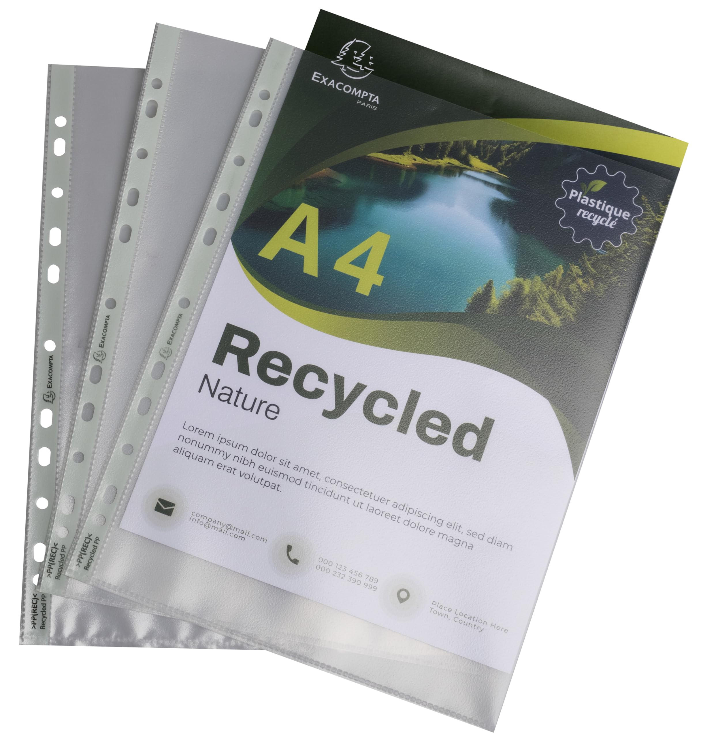 Exacompta - Ref 5350E - Bag of 25 A4 Forever Punched Pockets - Made of Recycled Grained Polypropylene - Thickness 12/100th - Dimensions: 23 x 30.5 cm - Translucent Crystal
