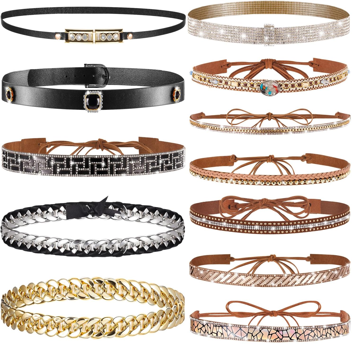 Lyrow 12 Pcs Adjustable Cowboy Hat Bands Leather Turquoise Beaded Ethnic Western Rural Accessories Hat Belts for Women Men