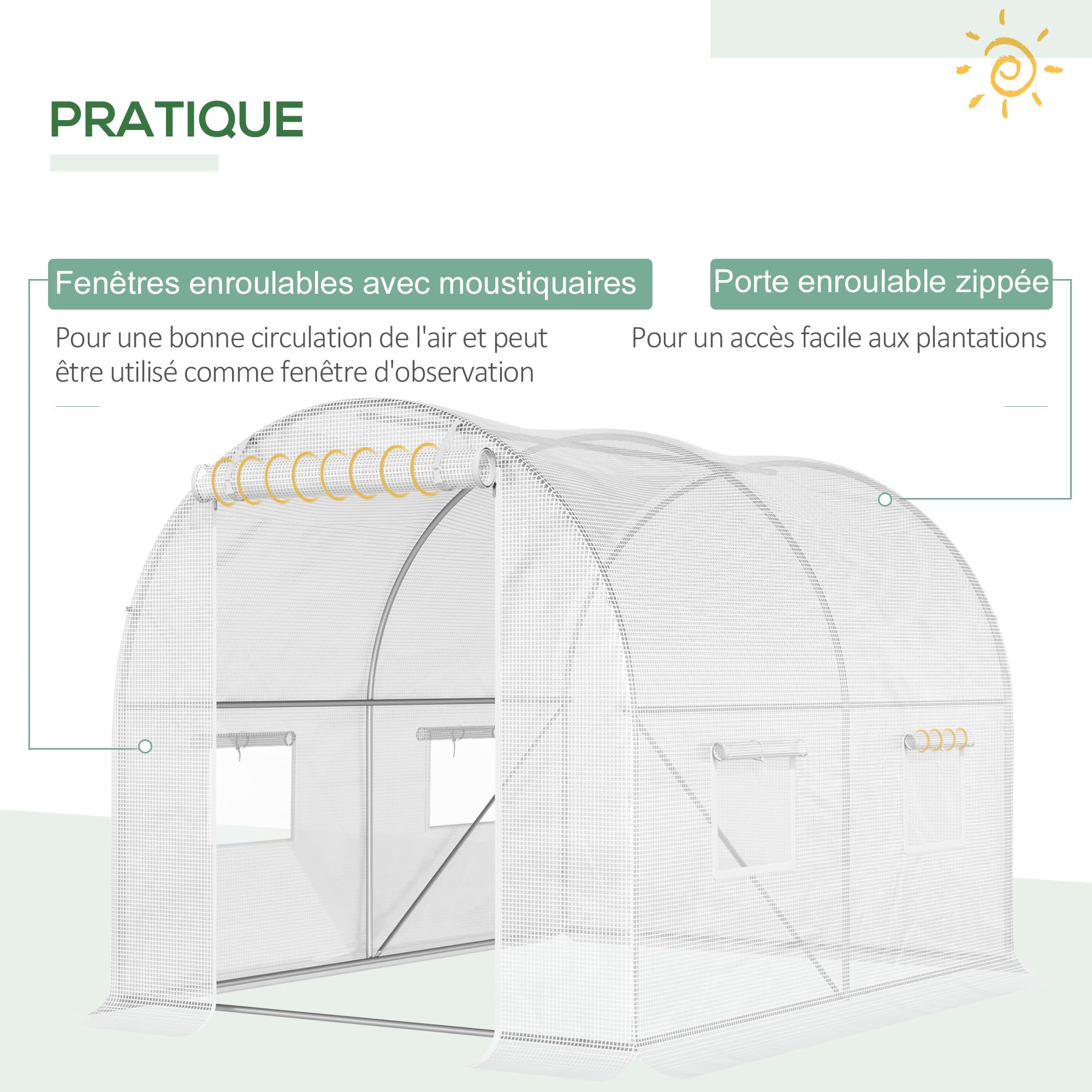 Outsunny Gartentunnel-Gewächshaus 6m² 3x2x1,9m weiße Tür
