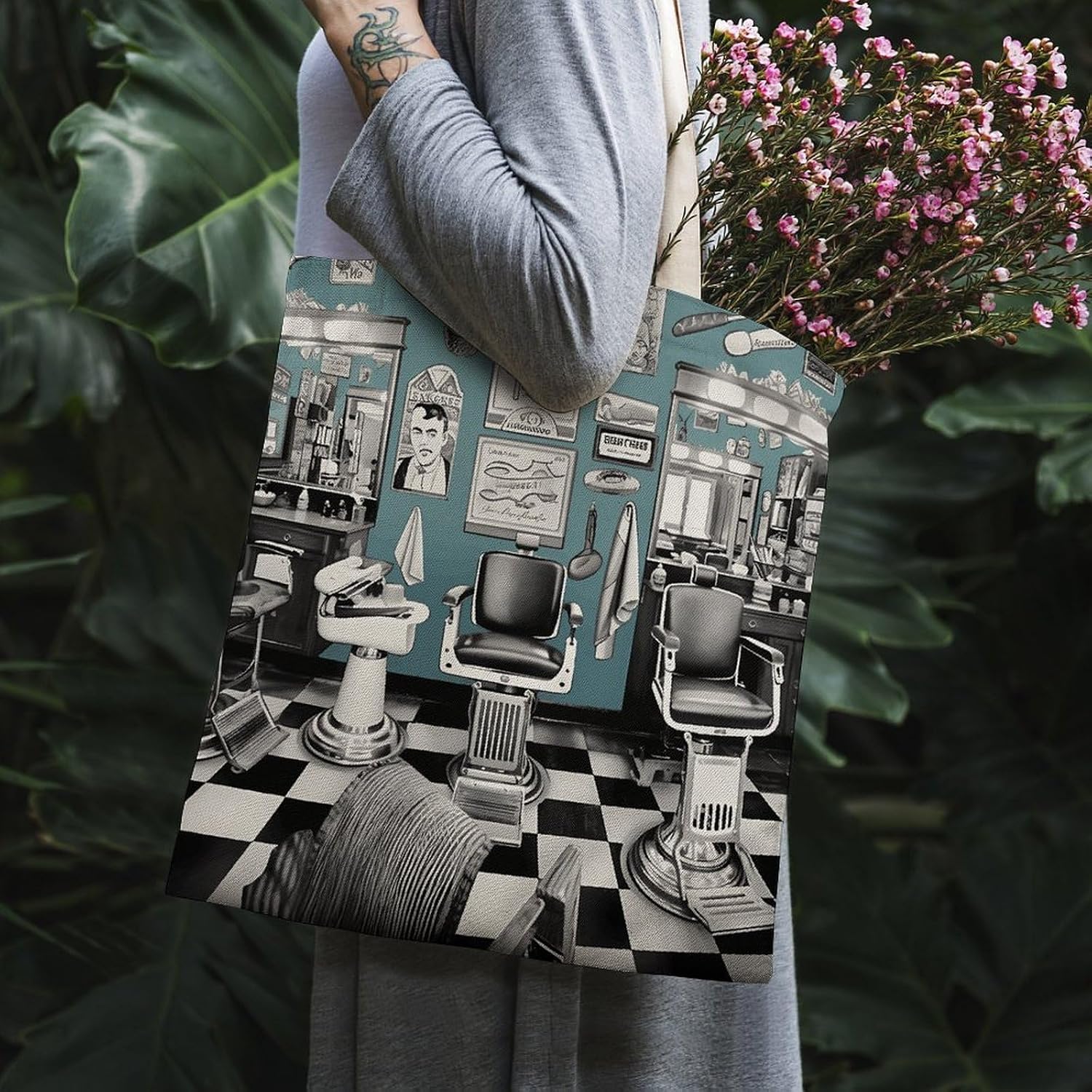 Barber Shop Canvas Tote Bag,cCanvas Tote 16.1 X 15 In