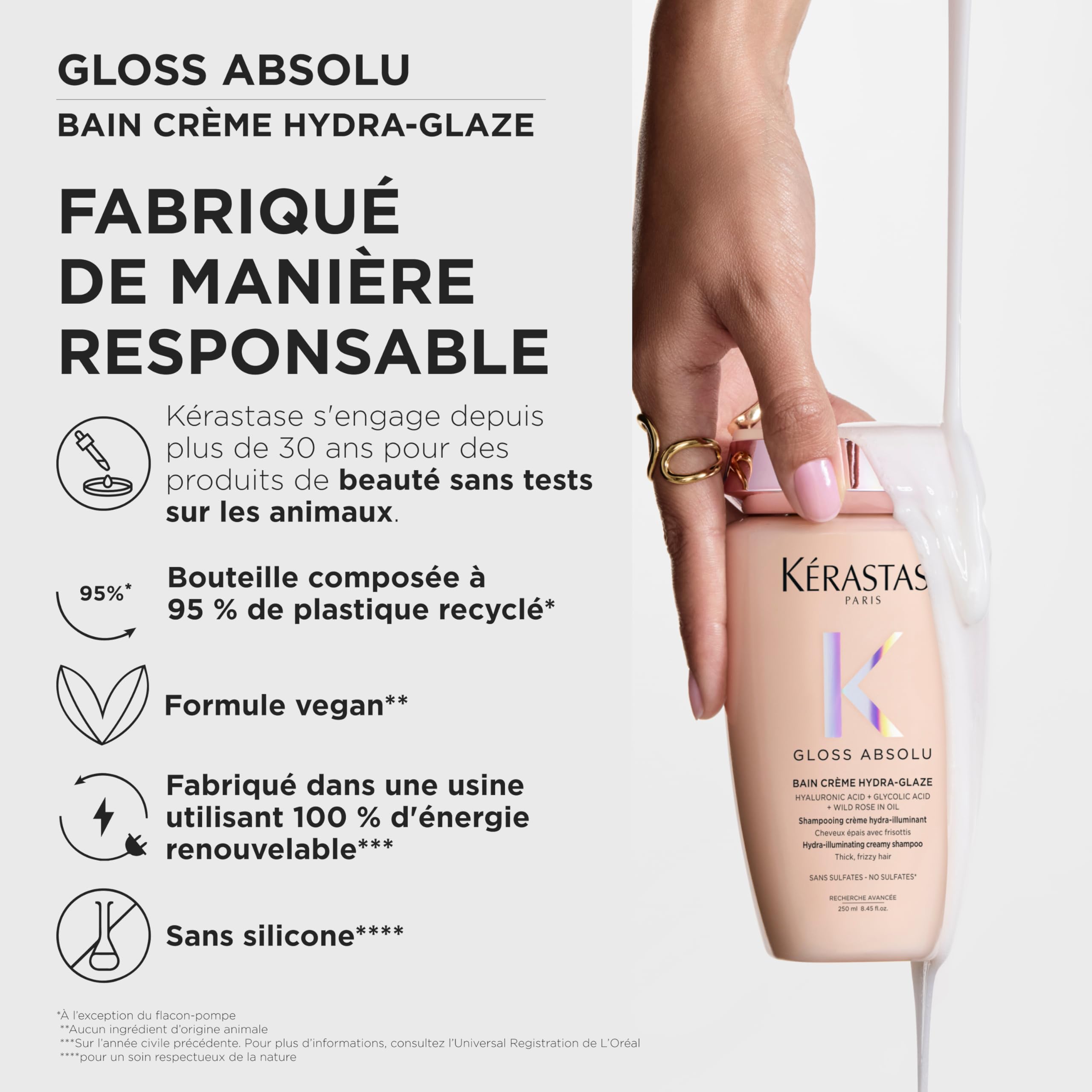 KÉRASTASE Gloss Absolu - Bain Hydra-Glaze - Shampoing Crème Hydra-Illuminant et Anti-Frisottis - Acide Hyaluronique, Glycolique et Huile de Rose - Cheveux Épais Sujets aux Frisottis