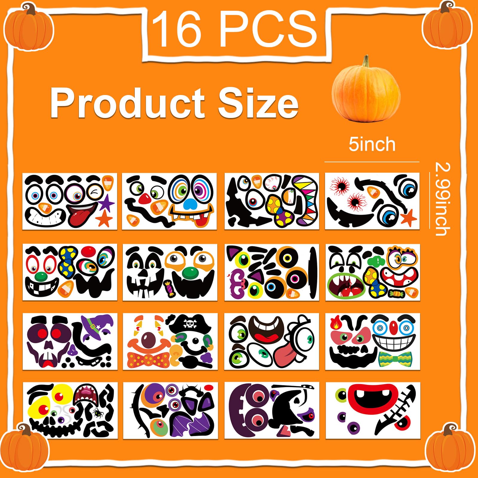 iwiio 64Pcs Halloween Crafts Kit - Foam Pumpkin Face Stickers & Decorating Kit for Kids' Halloween Party, Multicolor - Image 2
