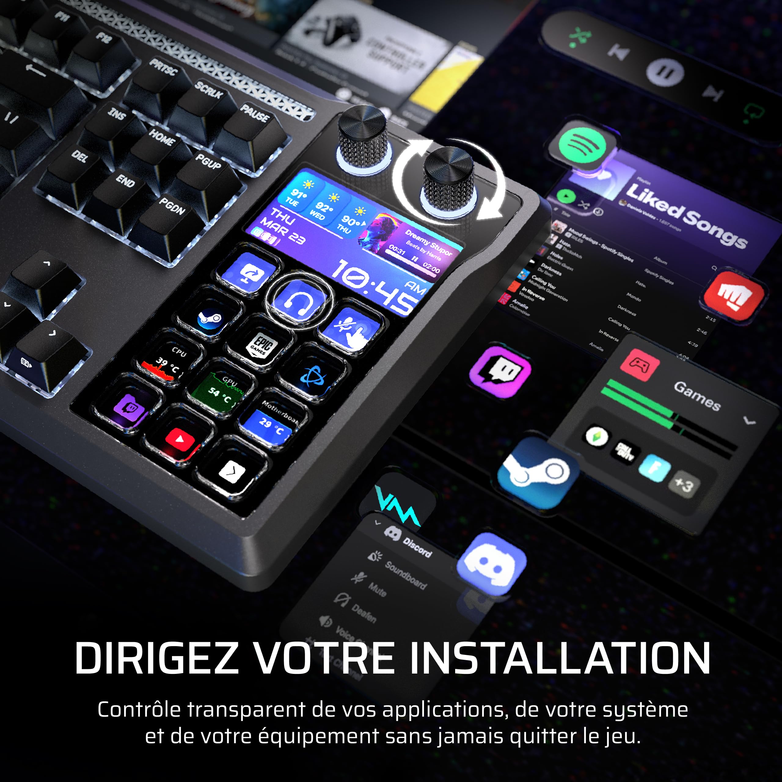 Corsair Galleon 100 SD Clavier Mécanique Filaire (AZERTY FR) – Noir | Elgato Stream Deck Intégré, Commutateurs MLX Pulse Thocky Pré-Lubrifiés et Remplaçables à Chaud, FlashTap SOCD, 8000 Hz