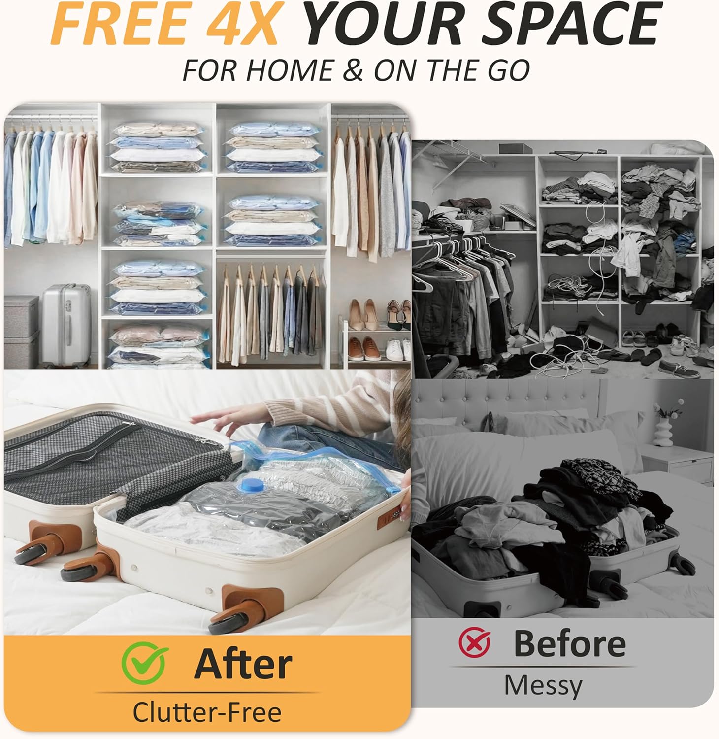 Cozy Essential Travel Vacuum Storage Bags with Rechargeable Cordless USB Pump, Space Saver Bags for Luggage, Suitcase, Carry-On, for Clothes, Blankets, Bedding & Seasonal Storage,22 Combo