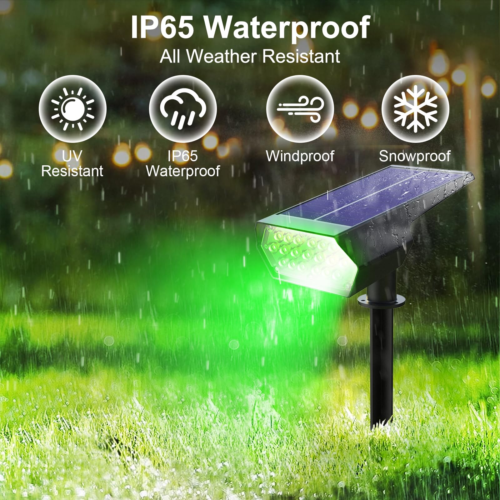 Verbesserte Solarstrahler für den Außenbereich, wasserdicht, IP65 RGB Farbwechsel, Solar-Außenleuchten, mehrfarbige Solar-Landschaftsstrahler mit Memory-Funktion für Urlaubsdekorationen, Hof, Garten