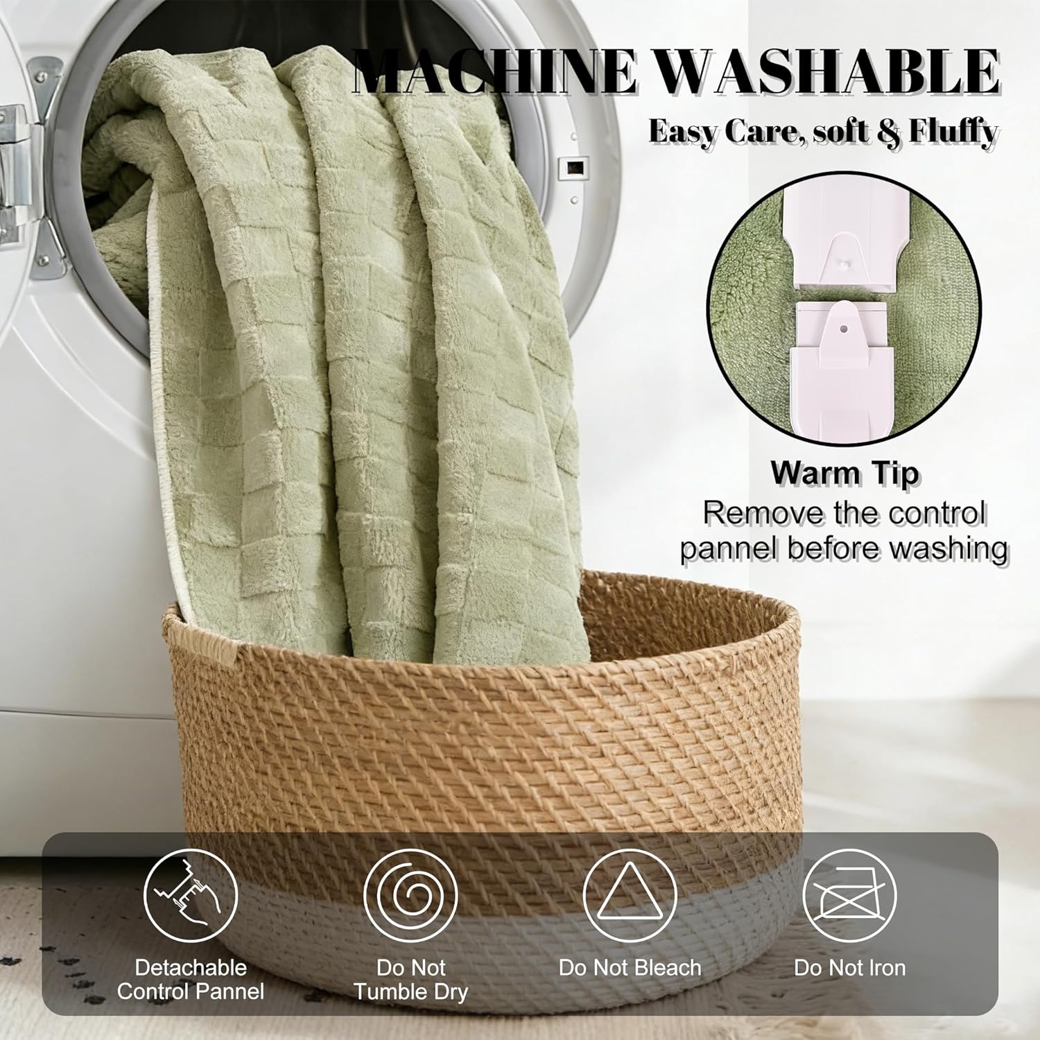 IUUI Heated Blanket Electric Queen Checkered- 84x90 Inches Soft Flannel Heating Blanket,Fast Heating Blanket 6 Heating Levels & 2 Hours Auto Off ETL Certification (Sage Green, Queen 84" x 90")