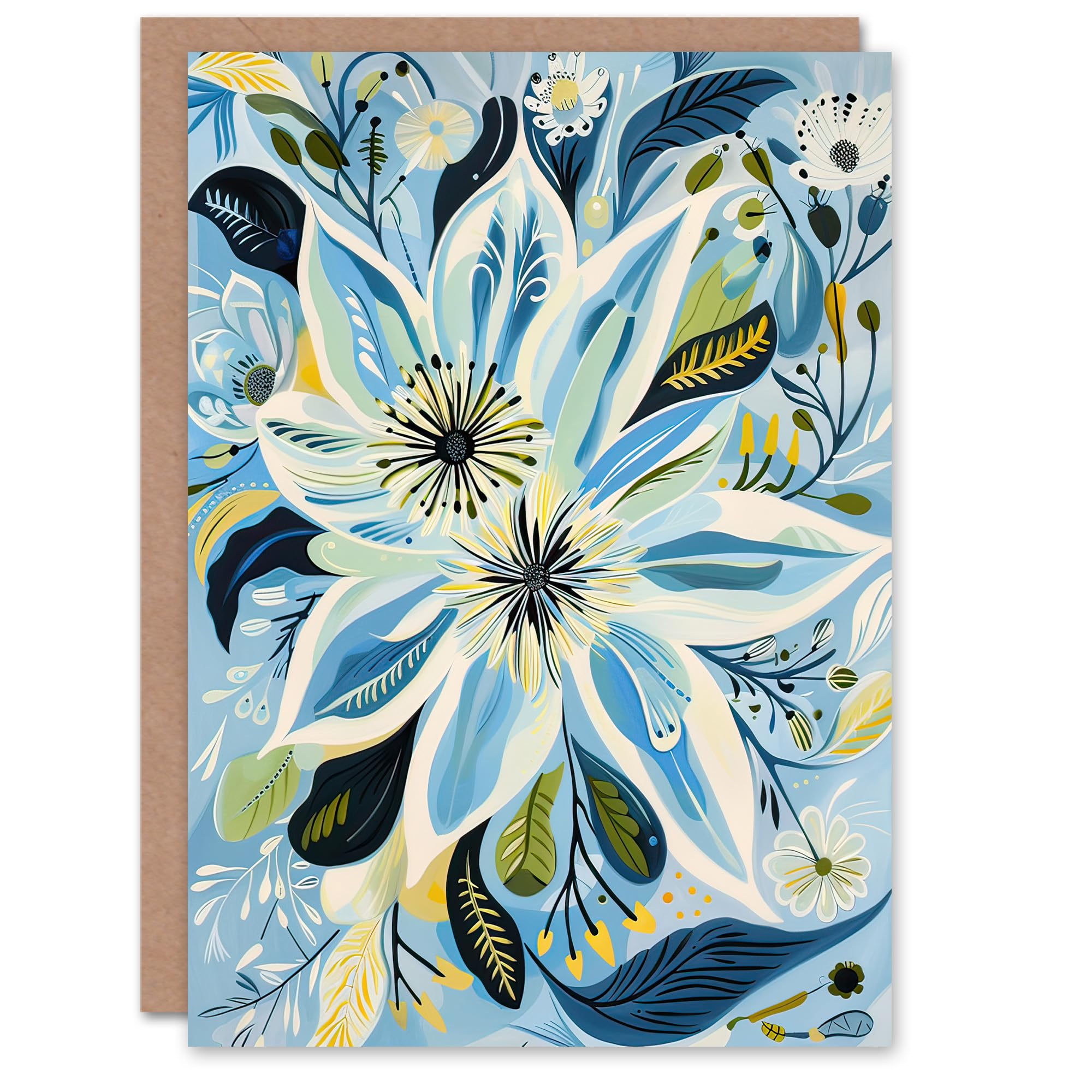 Artery8 Greeting Card Blue Abstract Wildflowers Painting Floral For Her Woman Birthday Card