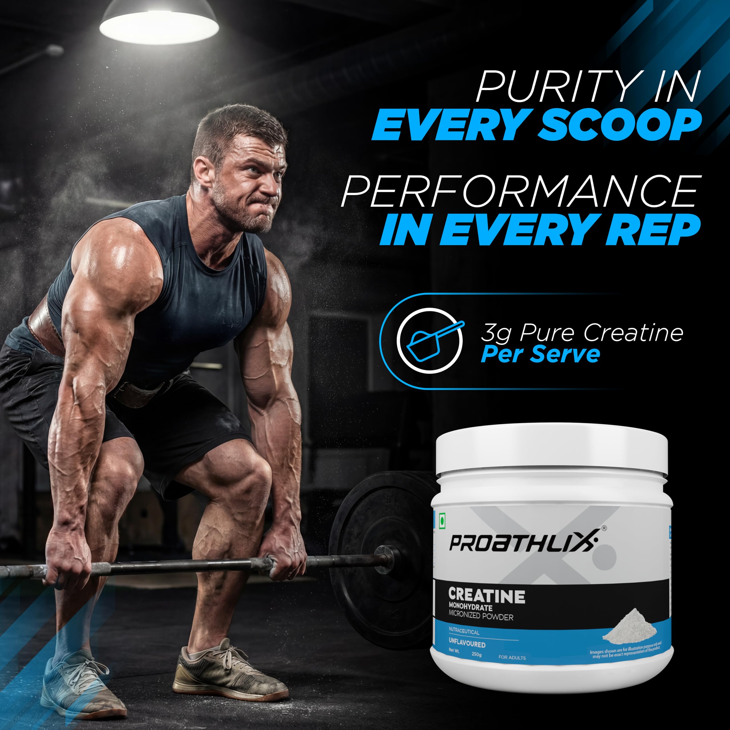 Proathlix Creatine Monohydrate Powder 250g and Unflavoured | 83 Servings, 3g Creatine per scoop | Increase Strength, Reduce Fatigue and Boost Muscle Growth — Amazon image 3