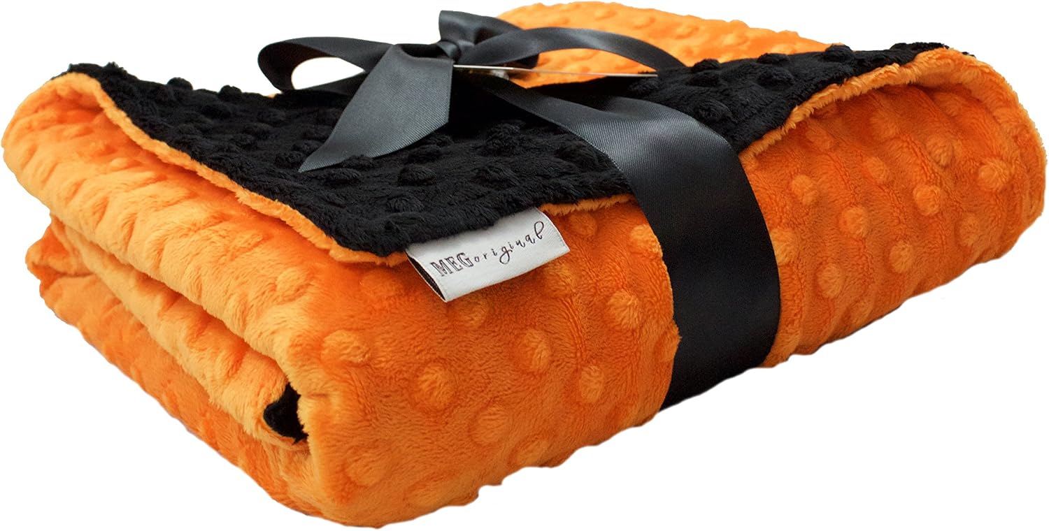 MEG ORIGINAL Minky Dot Baby Blanket, Orange & Black 346