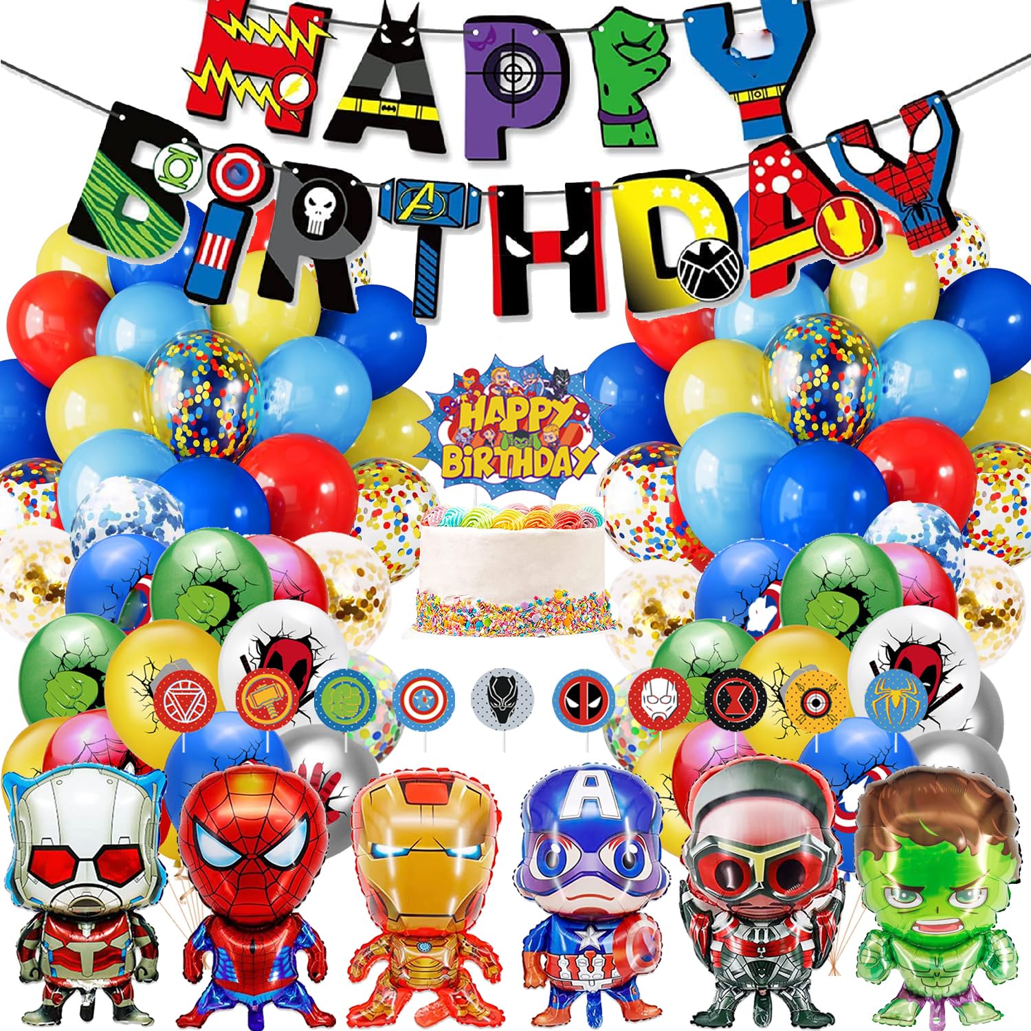 Birthday Decoration,Birthday Party Supplies,birthday Banner,Balloons,Toppers Cake Toppers,6 Pcs Large Foil Balloons for Kid's boy Girls