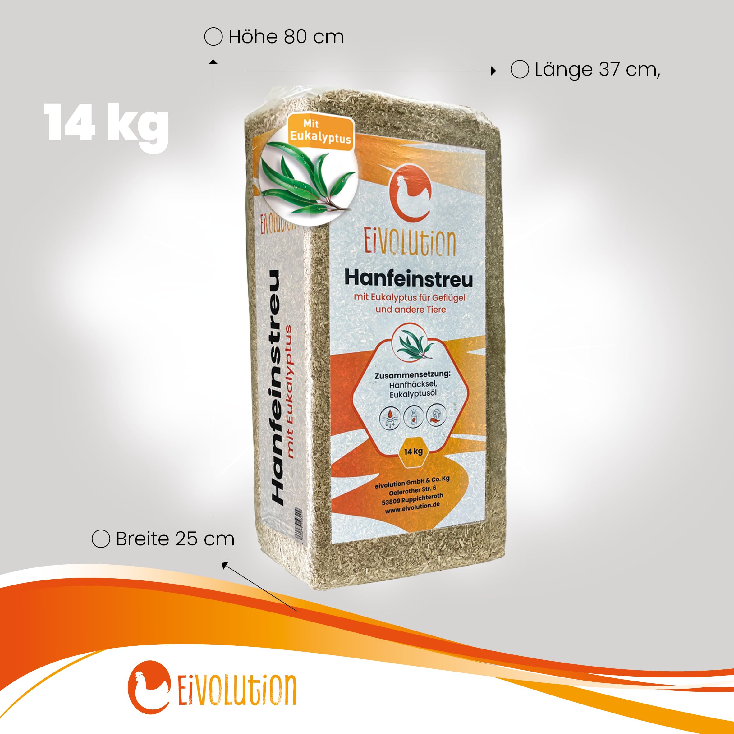 Hanfeinstreu mit Eukalyptus 14 kg - Staubfrei für Hühner & Pferde - Hochsaugfähig Nachhaltig