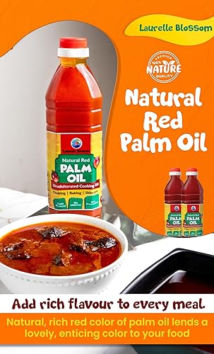 Miniatura 9 de Aceite de palma Laurelle Blossom de 1 litro - Aceite de palma roja sin refinar de África  Cero aditivos  Rica fuente de vitaminas A y E  Aceite rojo