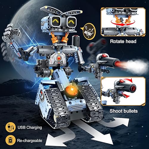 Miniatura 6 de Juego de construcción de robot de ojos LED intercambiables, 5 en 1, control remoto y controlado por aplicación, bloque de construcción robótico RC