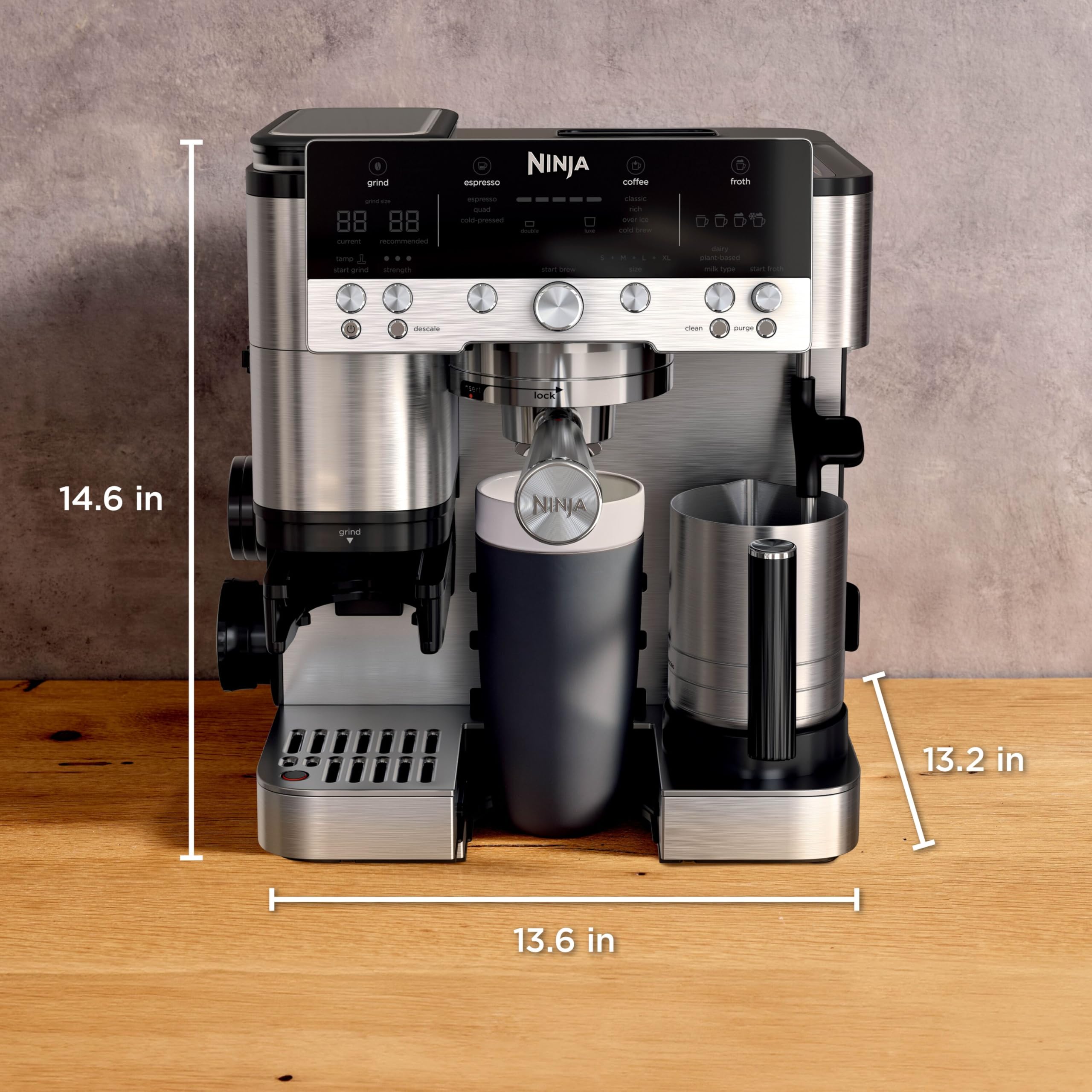 Ninja Luxe Premier 3-in-1 Coffee Machine, Latte, Cappuccino, Cold Brew & Espresso Maker With Built in Bean Grinder & Milk Frother, Easy to Use, 4 Automated Froth Presets, Silver, ES601UK — view 9