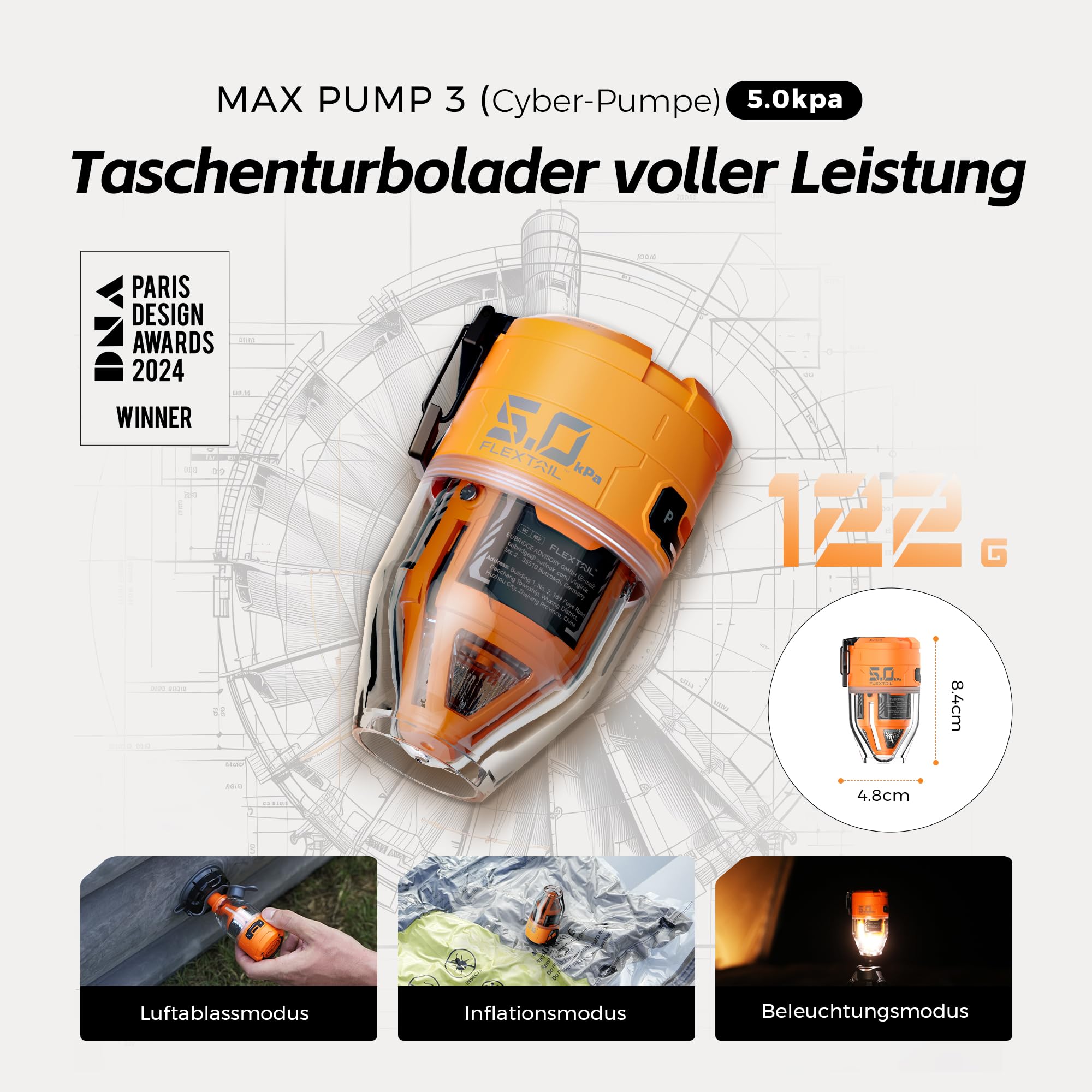 FLEXTAILGEAR MAX Pump 3 Tragbare Luftpumpe, 5,0 kPa, Beleuchtung, USB-Aufladung zum Aufblasen und Entleeren von Schwimmhilfen, Luftmatratzen und Schwimmringen, Vakuum-Aufbewahrungsbeutel