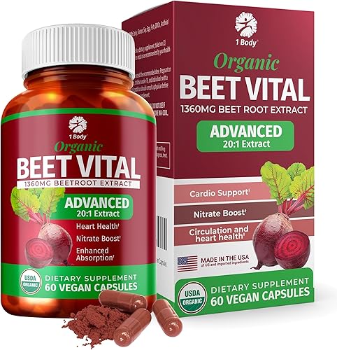 1 Body Beet Vital, Cápsulas orgánicas de raíz de remolacha para circulación, energía y resistencia, suplemento potenciador de óxido nítrico con disponible en Yaxa Guatemala