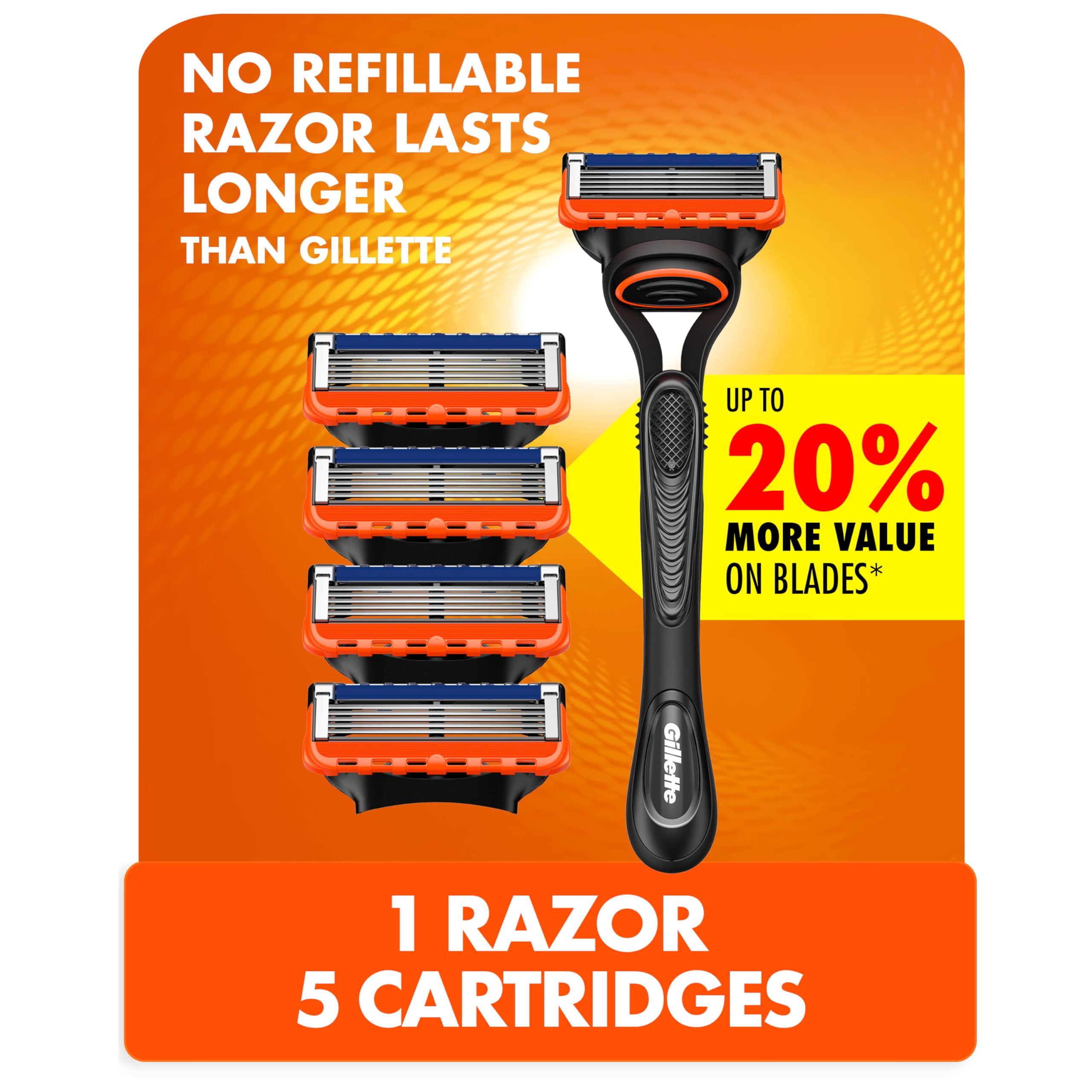 Fusion5 Razor for Men, 1 Gillette Razor Handle, 5 Razor Blade Refills, with Lubrastrip, for a Close Shave