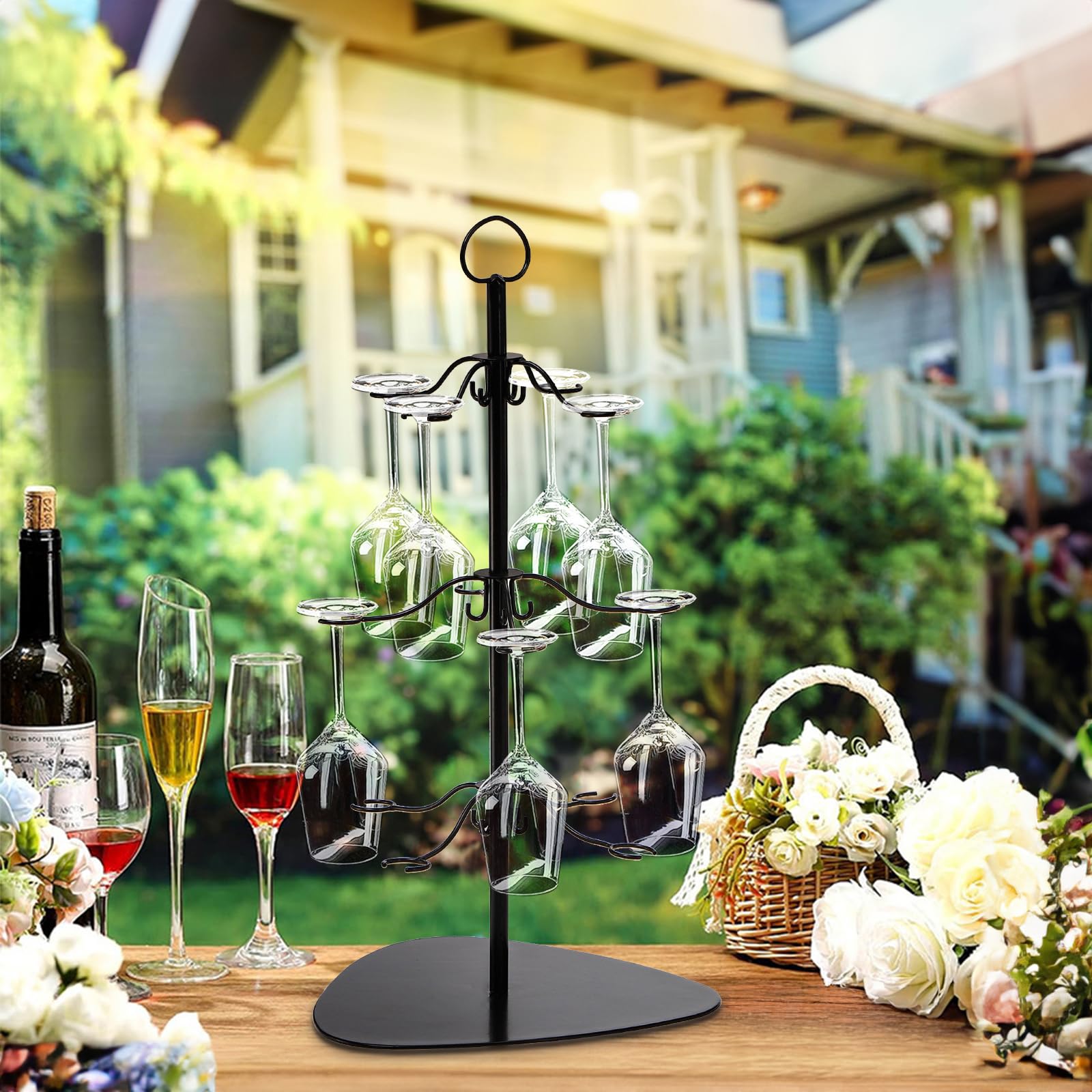 Soporte para árbol de cóctel, soporte para copas de champán, 3 niveles, 12 soportes para copas de vino, exhibición de degustación para champán, cócteles, martini, tazas de margarita en bodas, 7