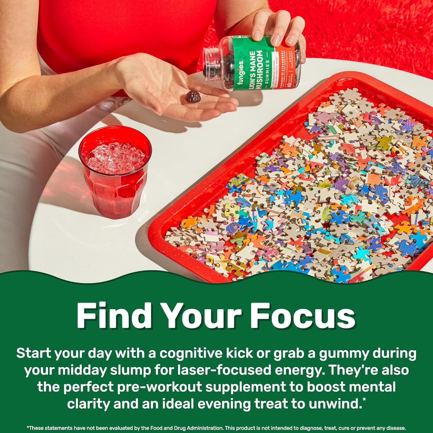 Fungies Lion's Mane Mushroom Gummies, Mixed Blueberry & Strawberry Flavor - Mushroom Supplement Gummy for Adults & Children Supports Brain Health, Cognitive Function, Focus, Memory & Mood, 60 Servings