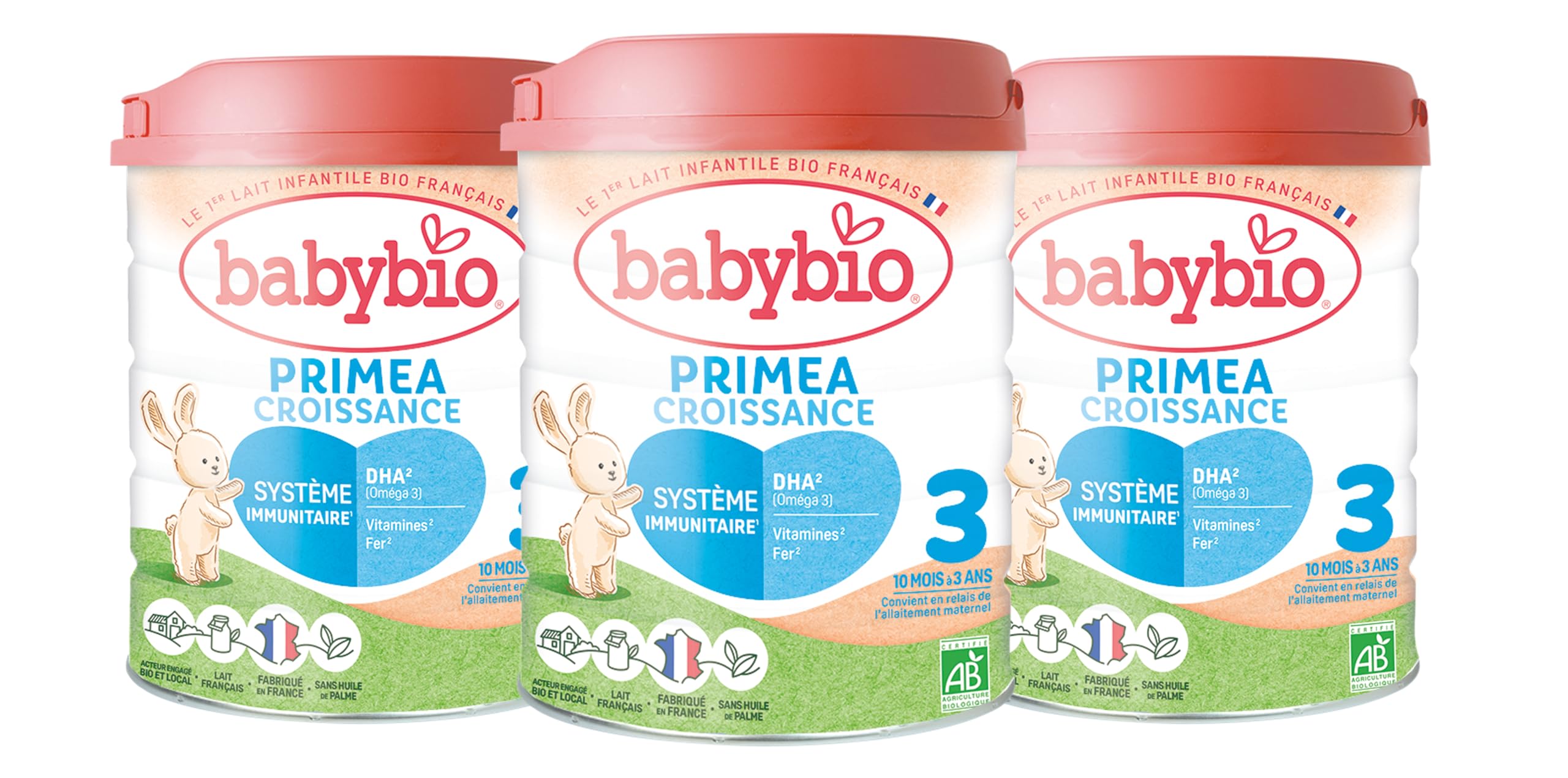 Babybio - Lait Infantile - Primea 3ème Âge - 800g - dès 10 Mois - BIO - Fabriqué en France - Sans Huile de Palme - Lot de 3