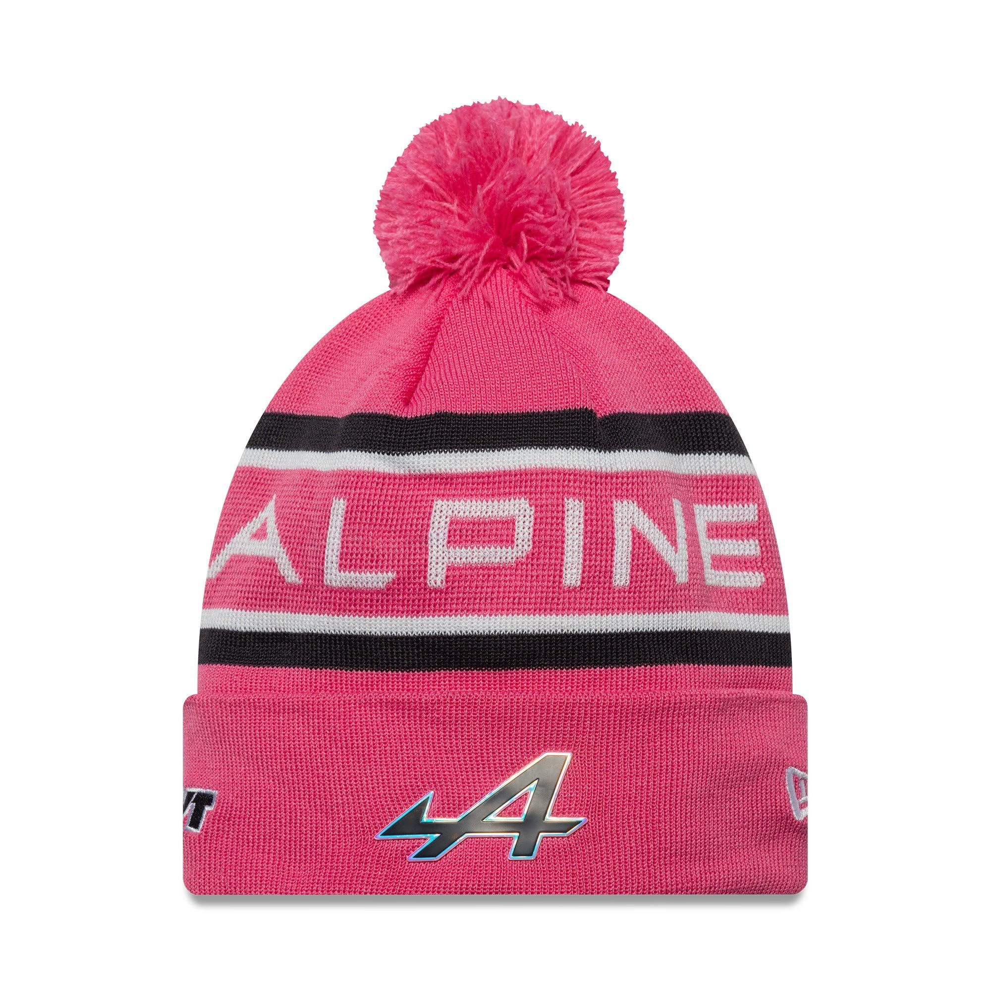 New Era Alpine F1 Team, Official 2025 Collection, Cuff Knit Bobble Beanie Hat, Pop Pink
