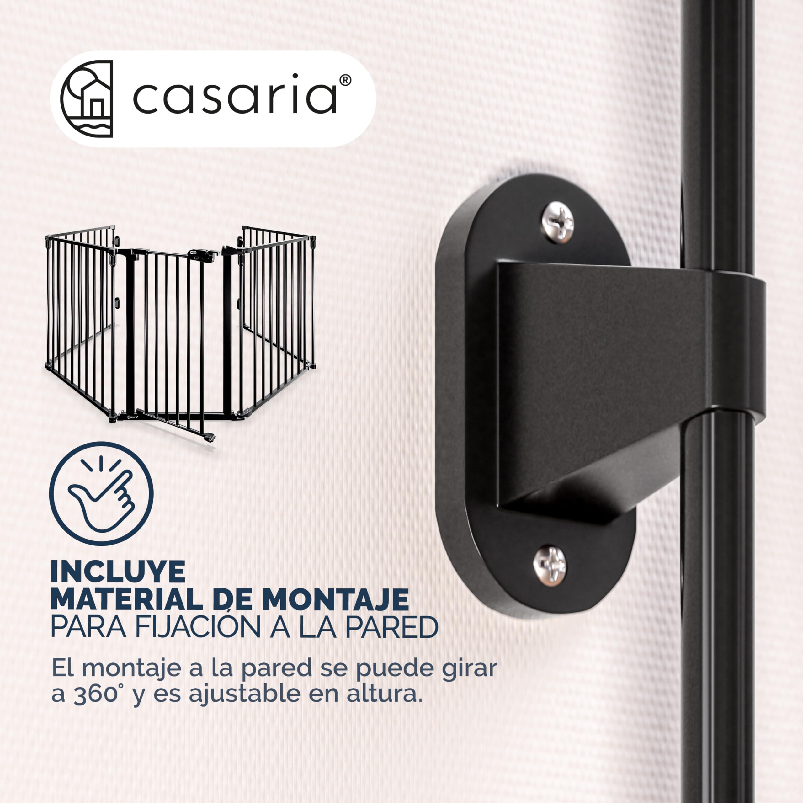 CASARIA Barrera de Seguridad Niños y Mascotas 306x76cm | 76Cm Altura, 10Kg, Acceso Seguro, Estable, Resistencia Calor, Ahorra Espacio, Rejilla Protector Chimenea, Puerta