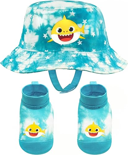 Nickelodeon Conjunto de zapatos de gorro y botines de natación de tiburón para bebé, protección solar UPF 50+, de 0 a 12 meses, diseño Aqua y