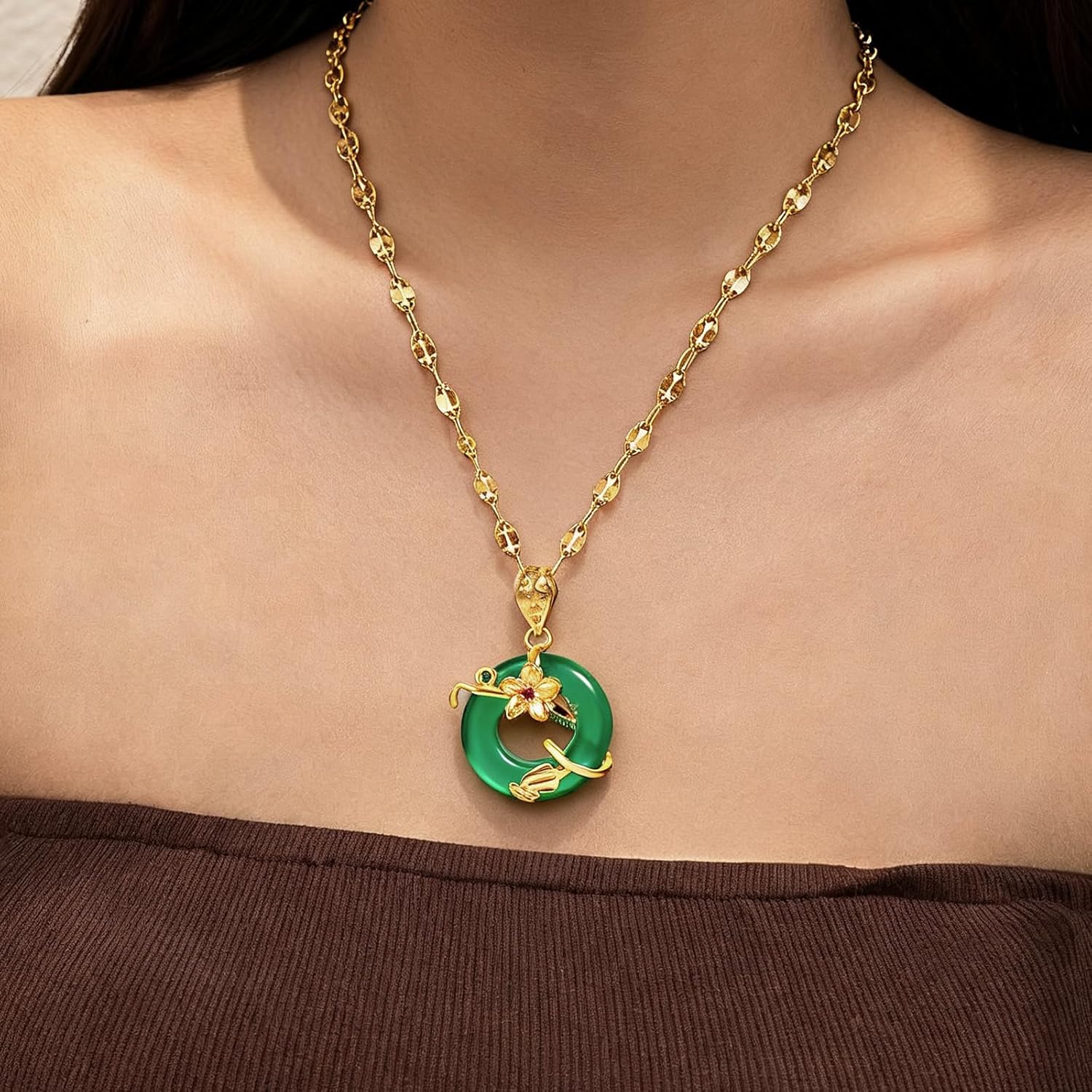Green Jade Necklace Good Fortune Pendant Stunning Jade Jewelry for women - Image 2