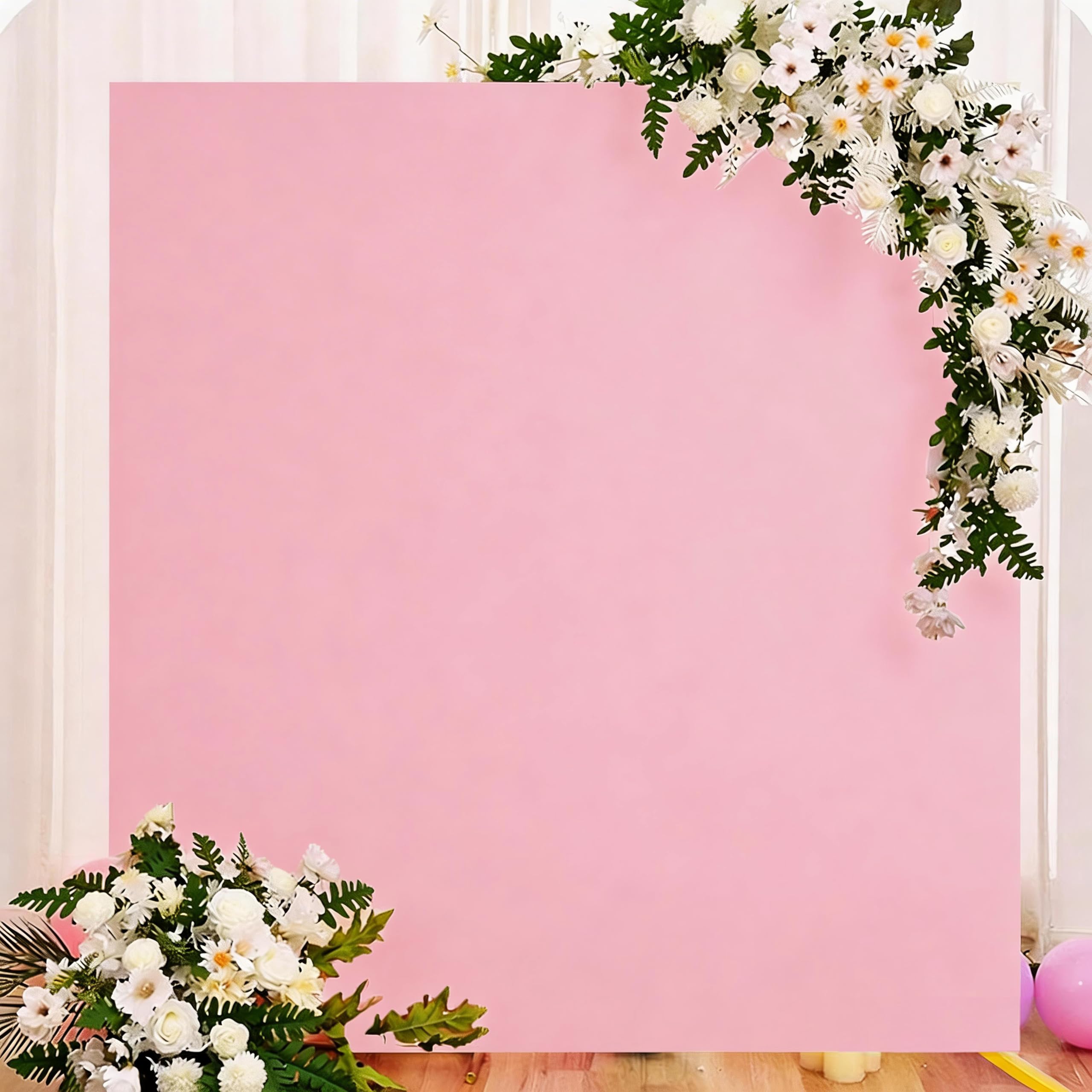 Housse de fond carrée rose rectangulaire en élasthanne pour fête prénatale, fête prénuptiale, fête d'anniversaire, décoration de fond de 2 x 2 m