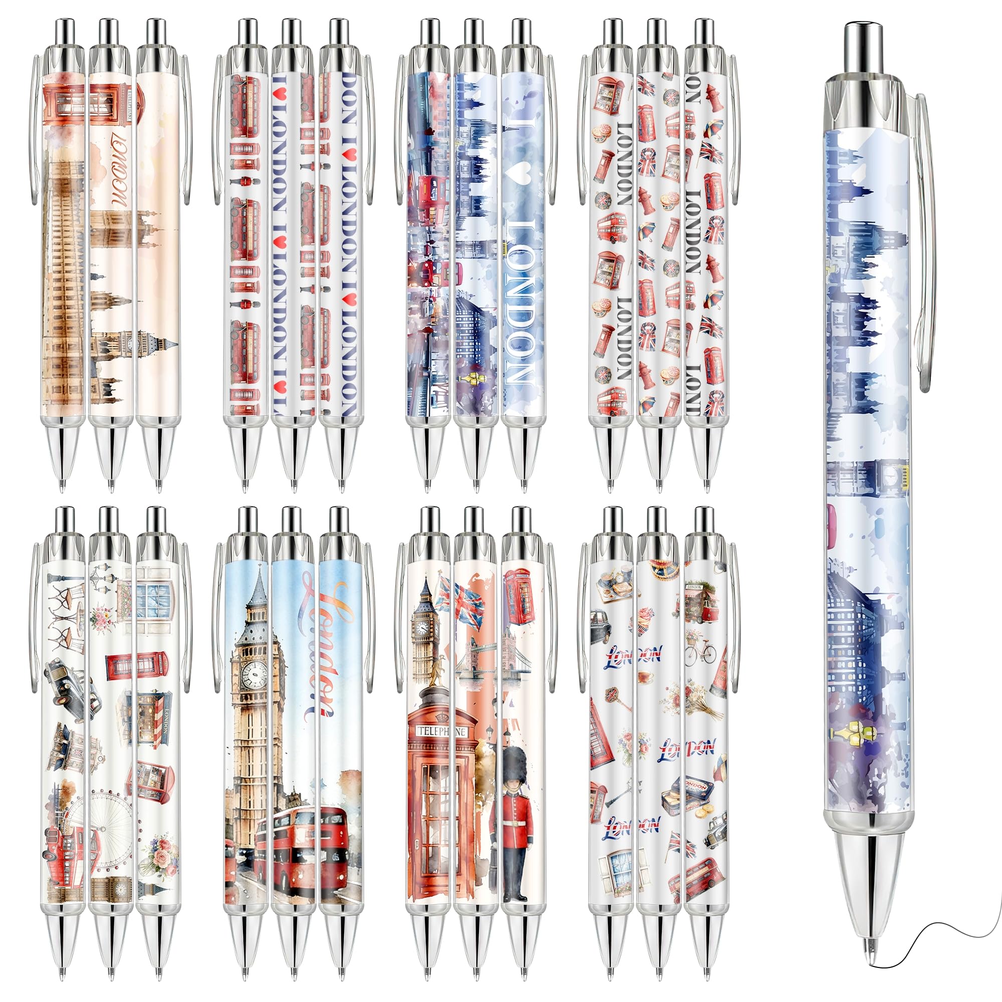 GalaVee 24Pcs London Souvenir Pens Set, UK Travel Ballpoint Pens with British Landmark Designs, London Gifts Stationery for Students Office School Rewards
