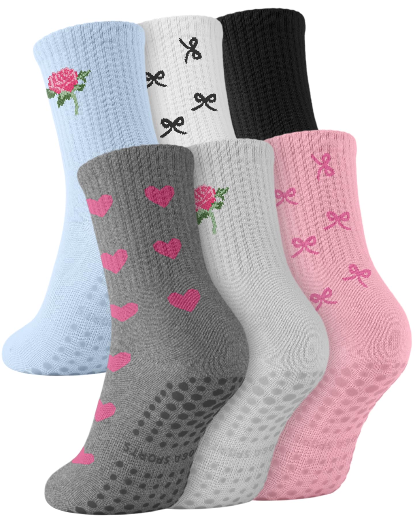 3 6 Pairs Grip Pilates Socks for Women Non-slip Yoga Athletic Socks for Barre Ballet Barefoot Workout Hospital