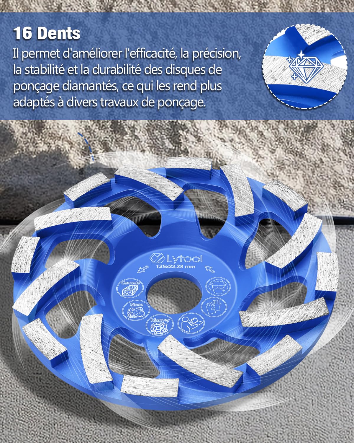 Lytool Muela Diamante 125mm Muela de Copa Diamante, para Hormigón, Piedra, Piedra Natural, Adhesivo para Azulejos, Granito, Mampostería, Rueda de Lijado de Diamante