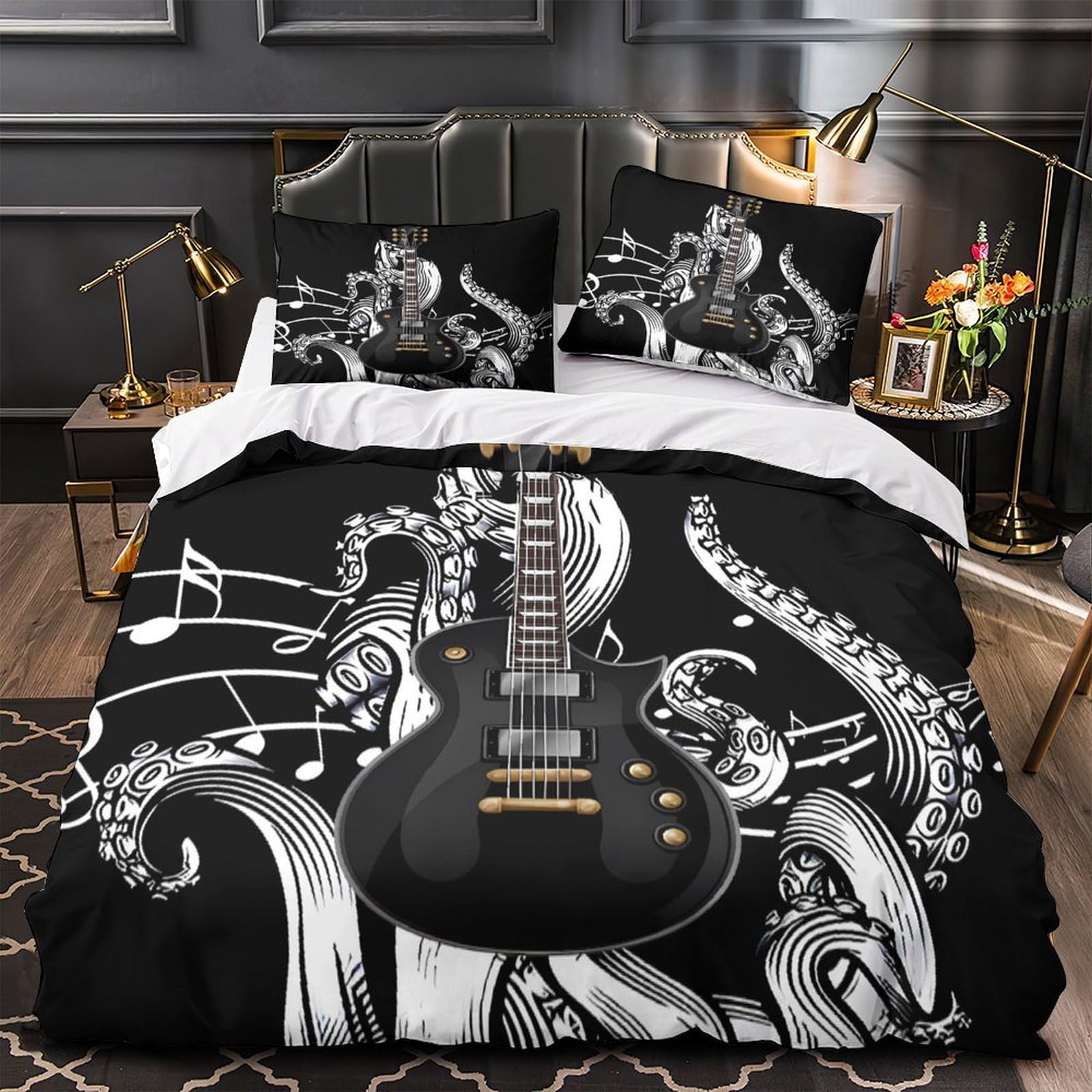 Housse de couette guitare électrique 260x220 légère et anti-plis pour lit Super King