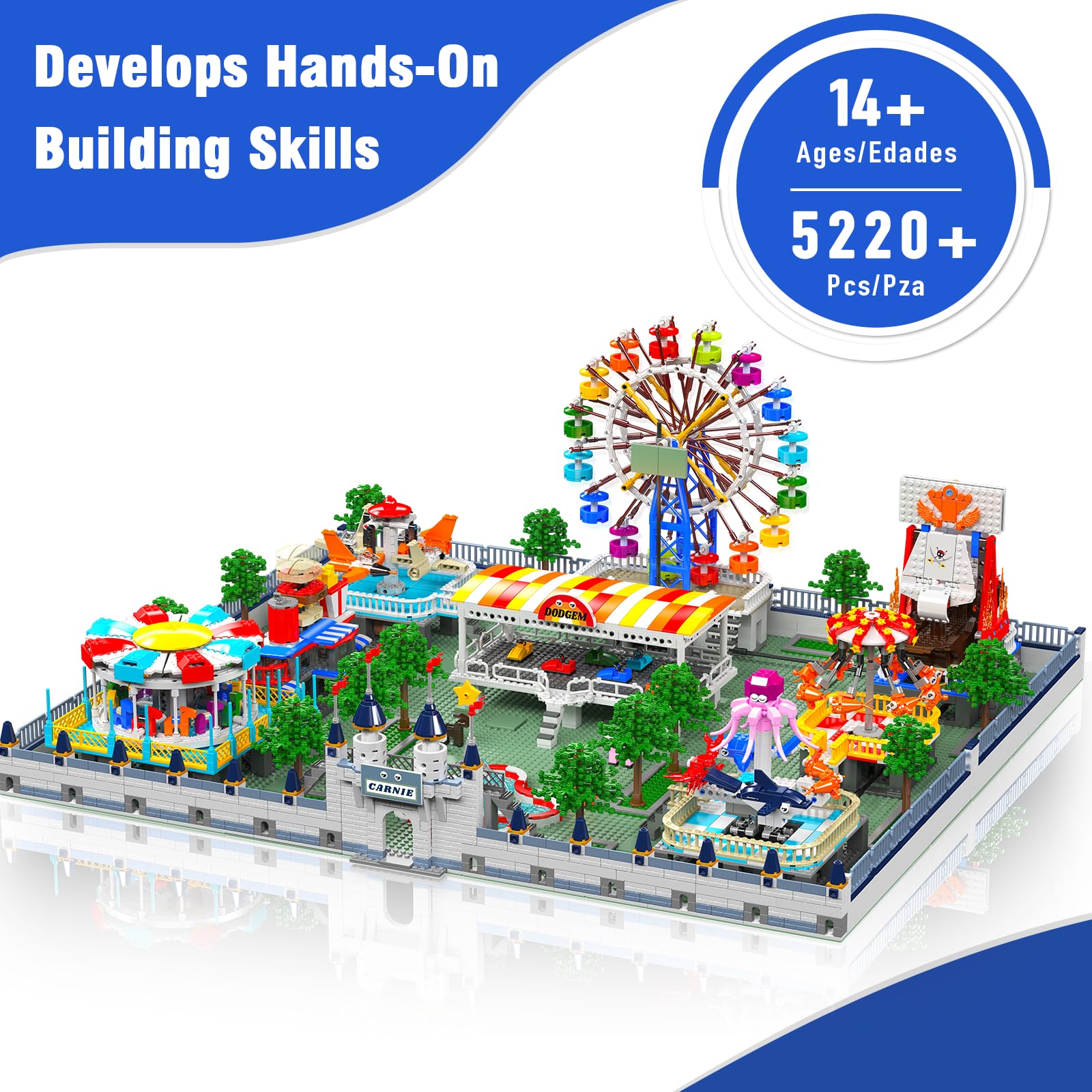 Mould King 11022 Vergnügungspark Bauspielzeug Elektrisch Freizeitpark Klemmbausteine MOC Karneval Bausatz Bausteine Kompatibel mit Andere Marke(5220 Teile)