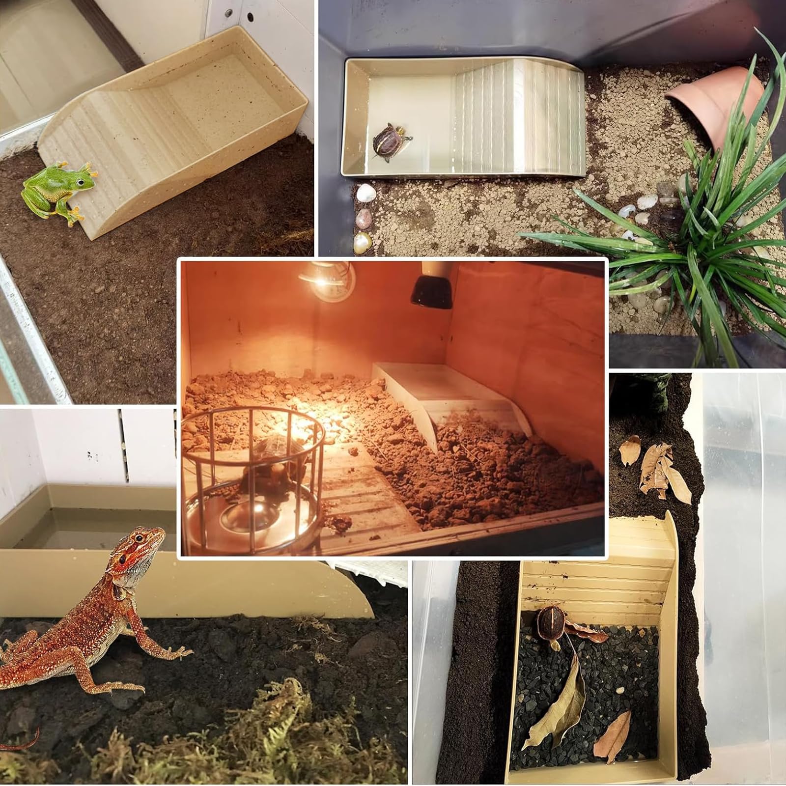 QINGYIWL Cuenco de Agua para Tortugas, Bebedero para Tortugas de Tierra con Rampa y Plataforma para Tomar el Sol, Piscina de Baño para Reptiles, Lagartos, Anfibios — view 7
