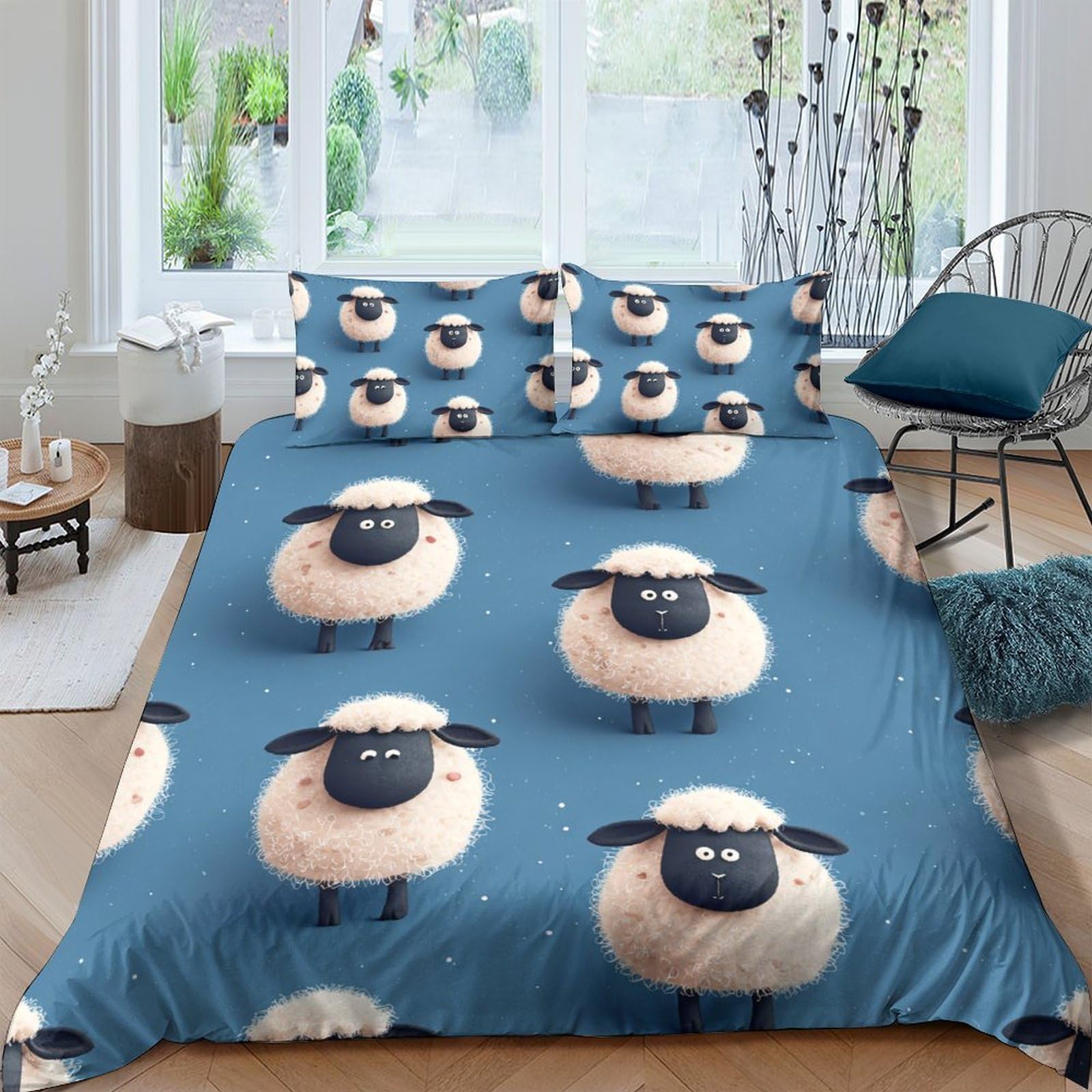 Ctjqhvkz Style-7 3D Printed Cartoon Sheep Fitted Sheet Microfiber Soft Blue Animal Mattress Cover For Bedroom Dorm Room Decor Single（135X200cm）
