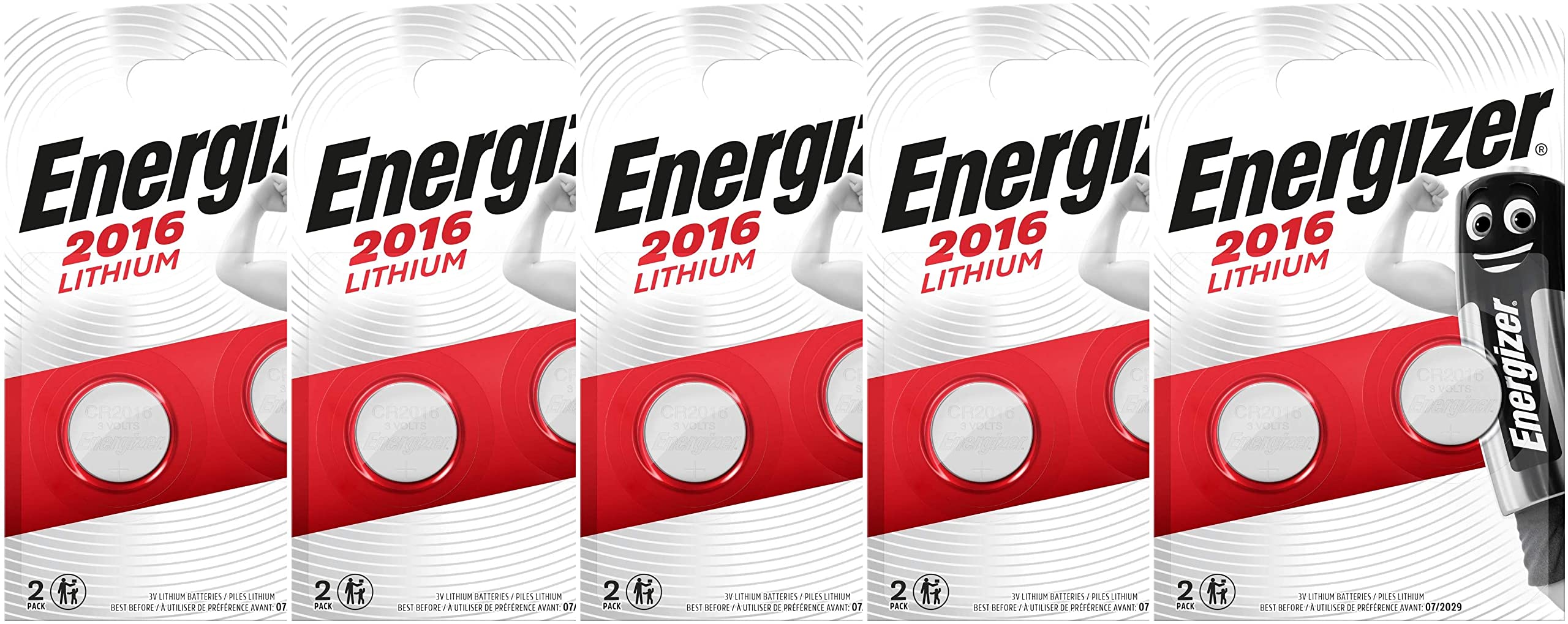 Energizer CR2016 Lot de 5 Piles au Lithium 3 V (Total 10 Piles)