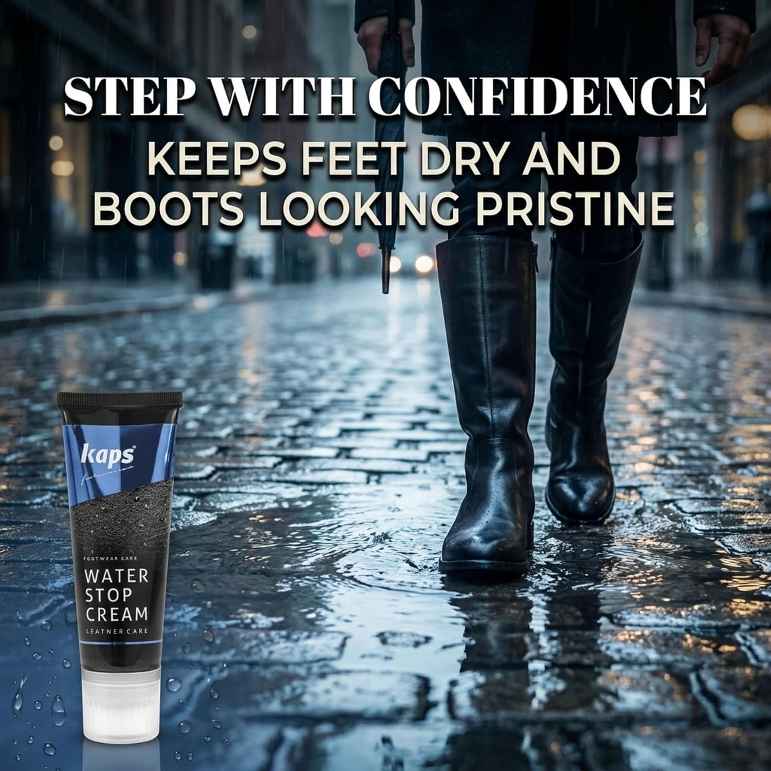 Kaps Waterproofing Shoe Cream For Leather Boots, Sponge Applicator, Many Colors