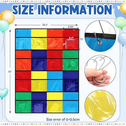 Miniatura 2 de Windyun 2 juegos de bolsillo para el aula, bolsillo multicolor para biblioteca, bolsillos para libros para niños, organizador de pared colgante,