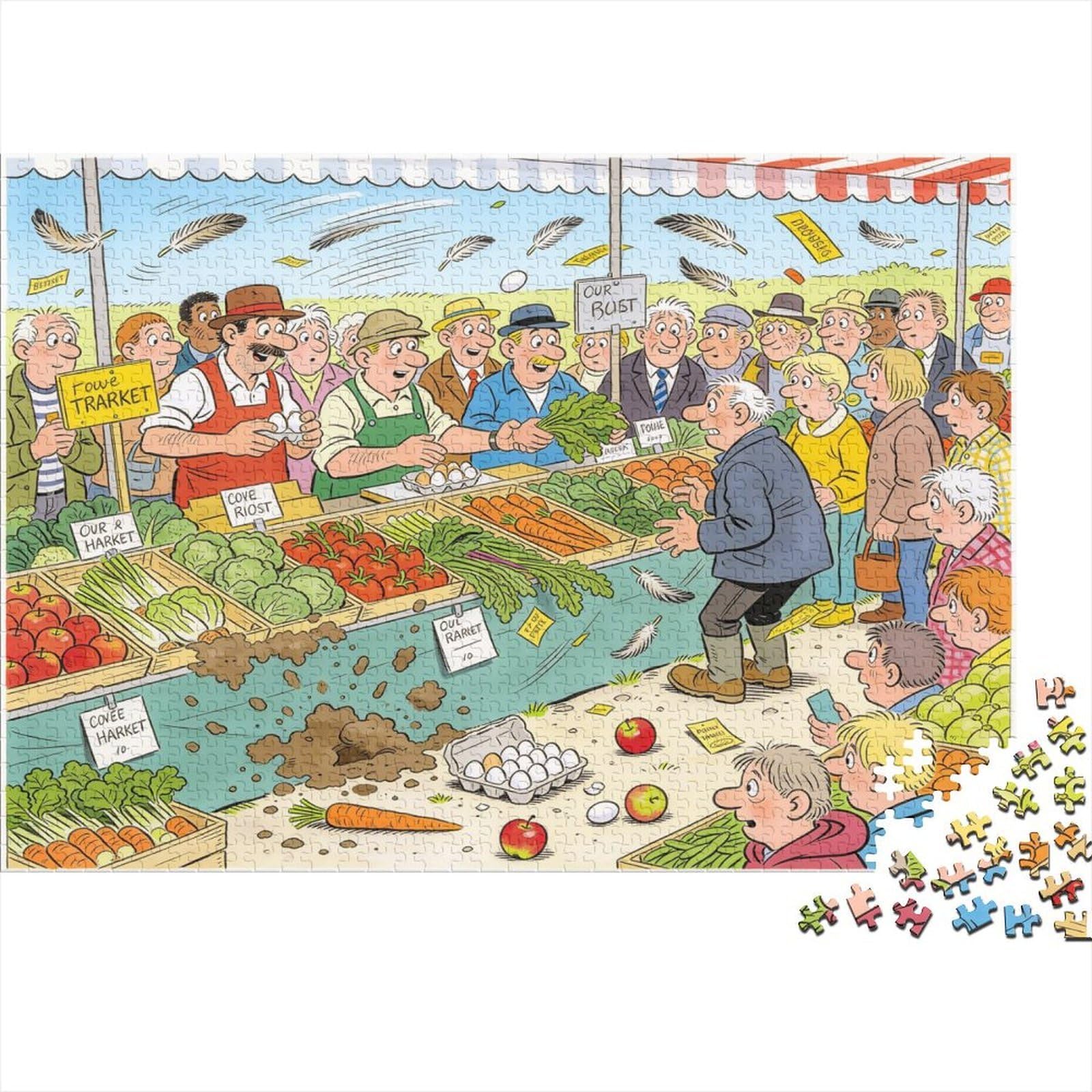 Rural Farmer Market Stall Wooden Jigsaw Puzzle Waterproof 1000 Piece Puzzles for Adults Colourful Challenging Games — image 1
