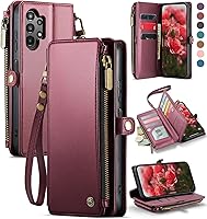 Vista 13 de Defencase Funda compatible con Galaxy A32 5G con tarjetero de bloqueo RFID para mujeres y hombres, correa magnética de piel sintética con cierre