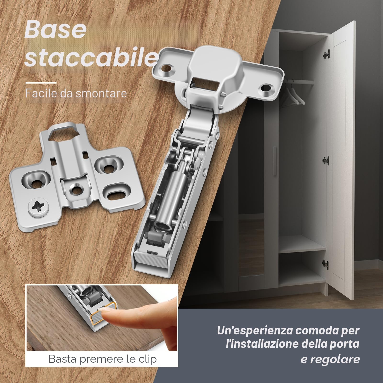 AOLISHENG 10 pezzi Cerniera Cerniere per Ante Cucina Ammortizzate, Armadietto Armadio Cerniera Ammortizzata 35mm, Chiusura Automatica, 100 Gradi, 5 paia